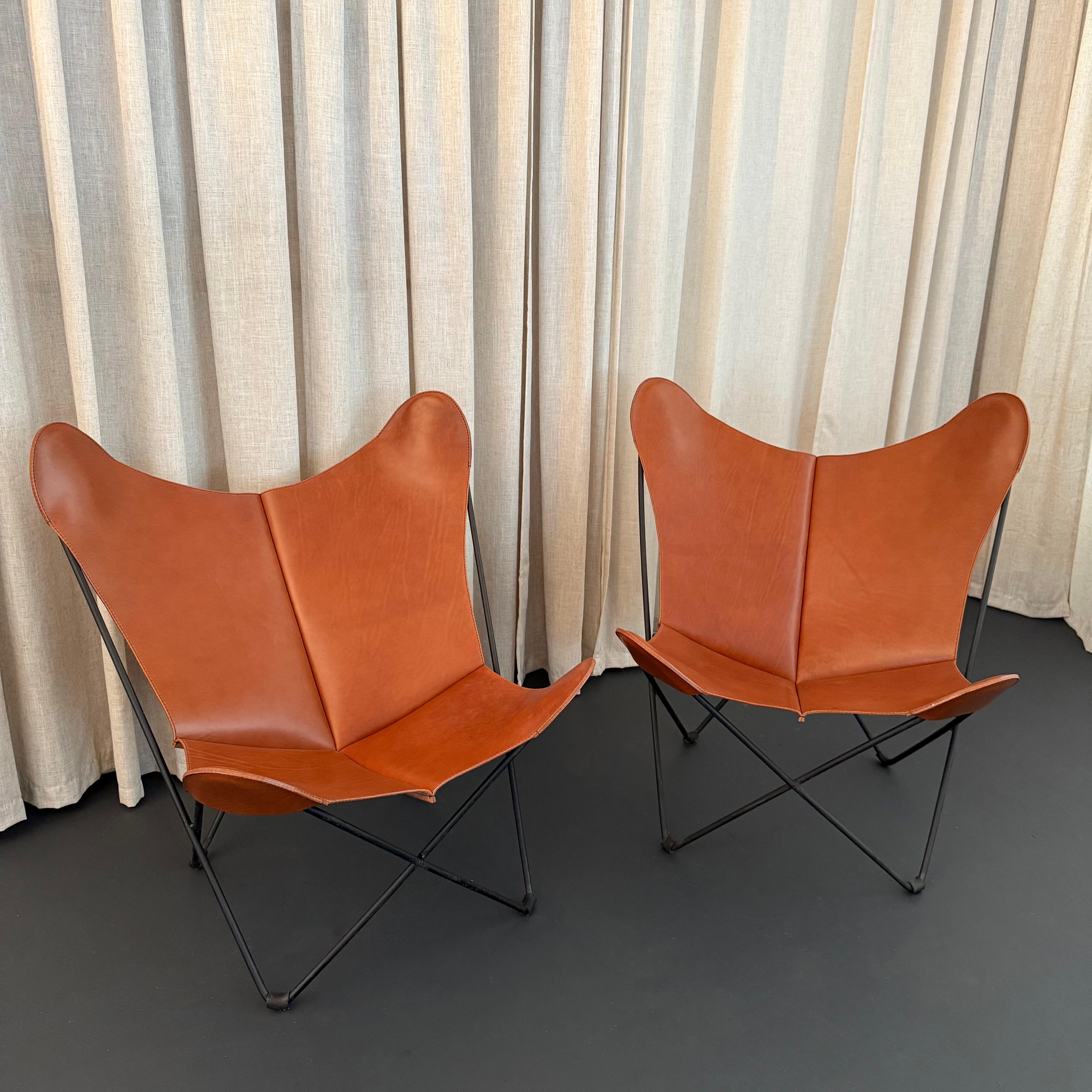 Paar Schmetterlingsstühle aus Leder von Jorge Ferrari-Hardoy für Knoll im Angebot 1
