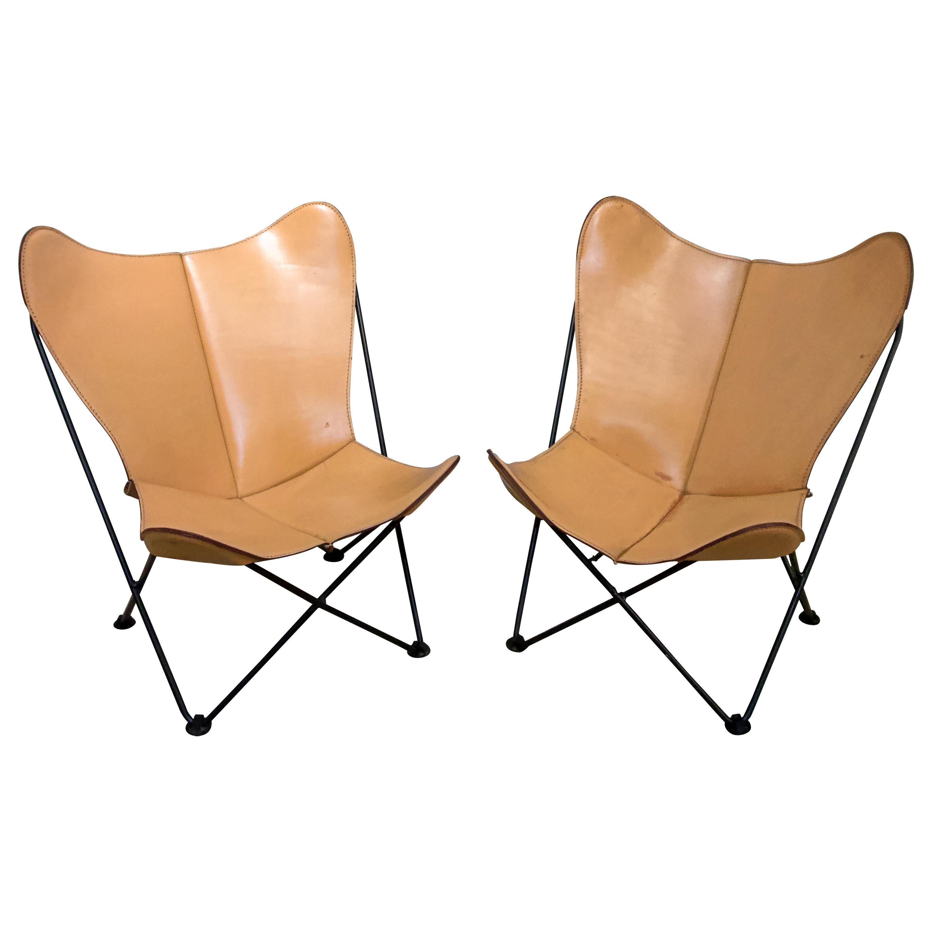 Pair of Leather Butterfly child Chairs For Sale