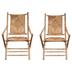 Pair of Leather Campaign Style Folding Chairs
