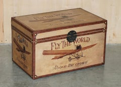 PAIR OF LEATHER & CANVUS HAND PAiNTED & STUDDED VINTAGE TOY CHESTS STEAM TRUNKS