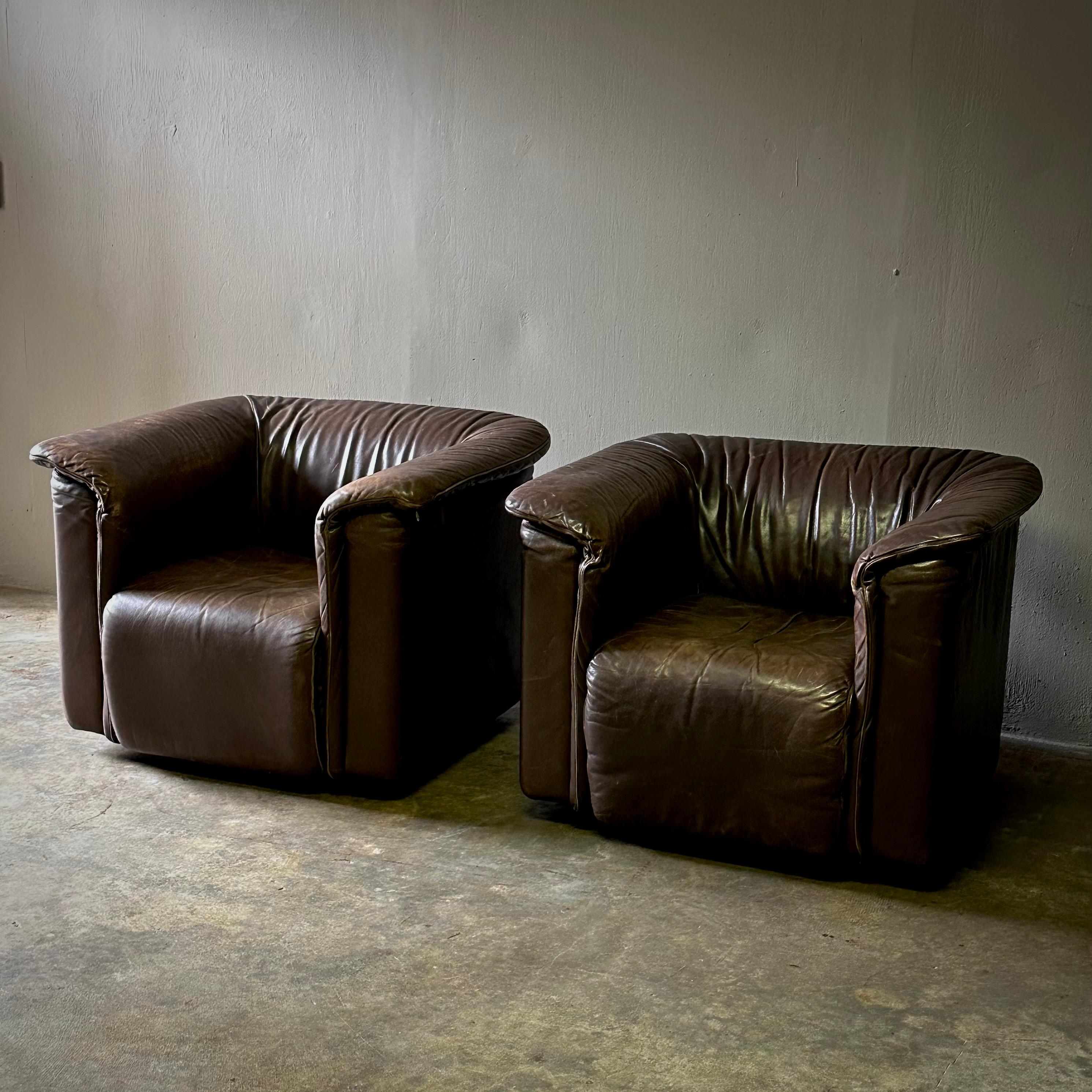 Swiss Pair of Leather Chairs For Sale