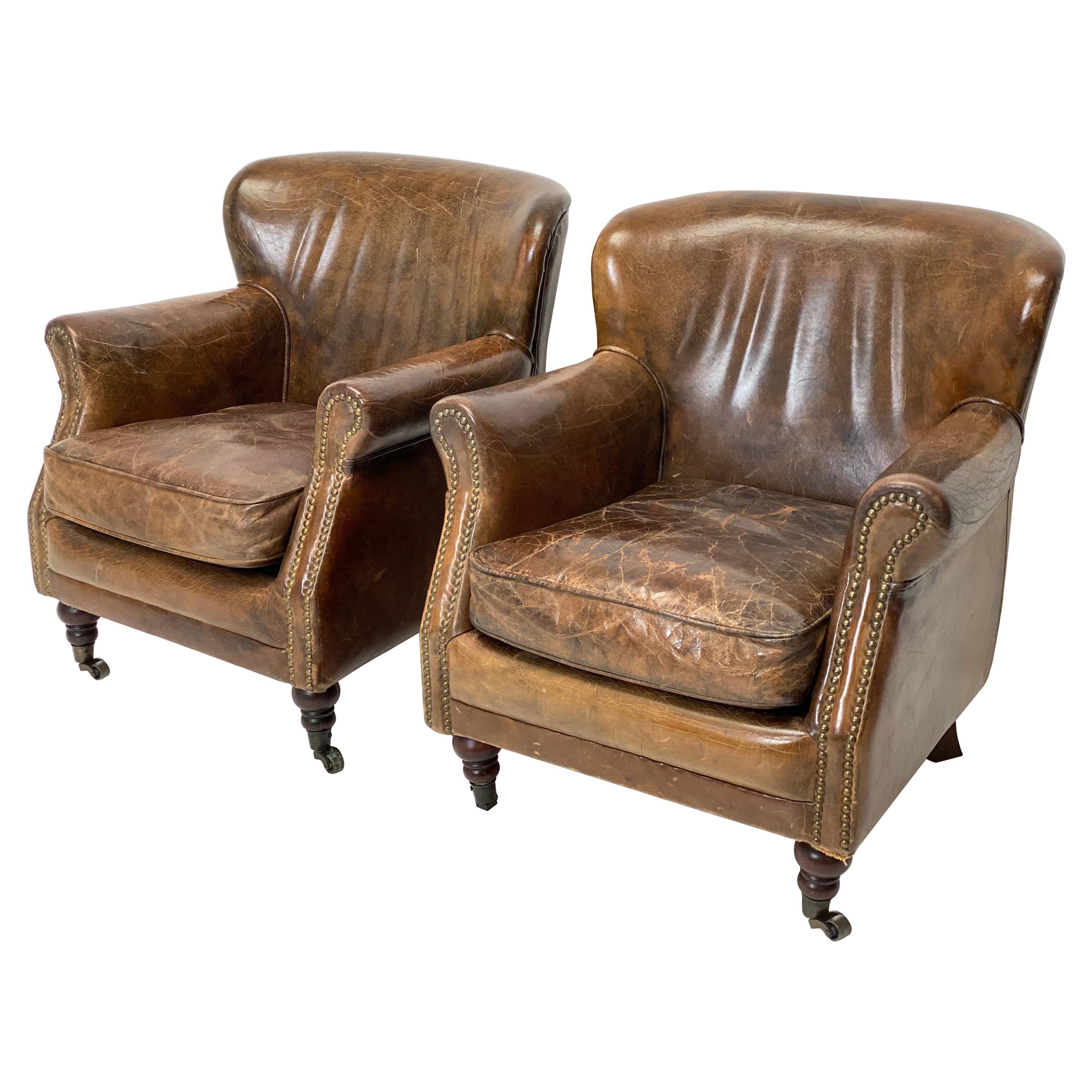 Pair of Black Leather Chesterfield Chairs at 1stDibs