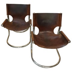 Pair of Leather Chairs in the Style of Giotto Stoppino, Italy, 1970