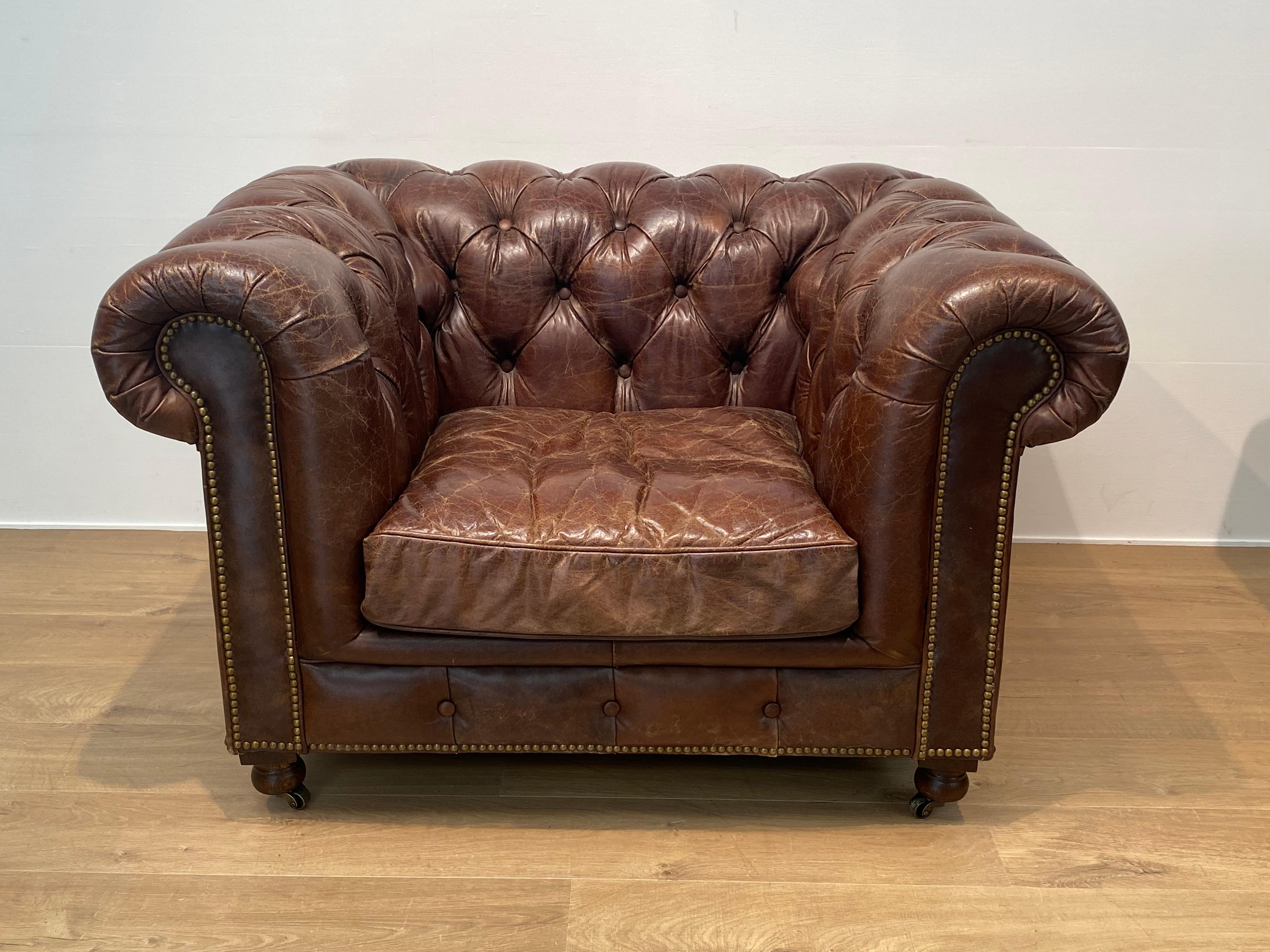 Pair of Leather Chesterfield Chairs For Sale 3