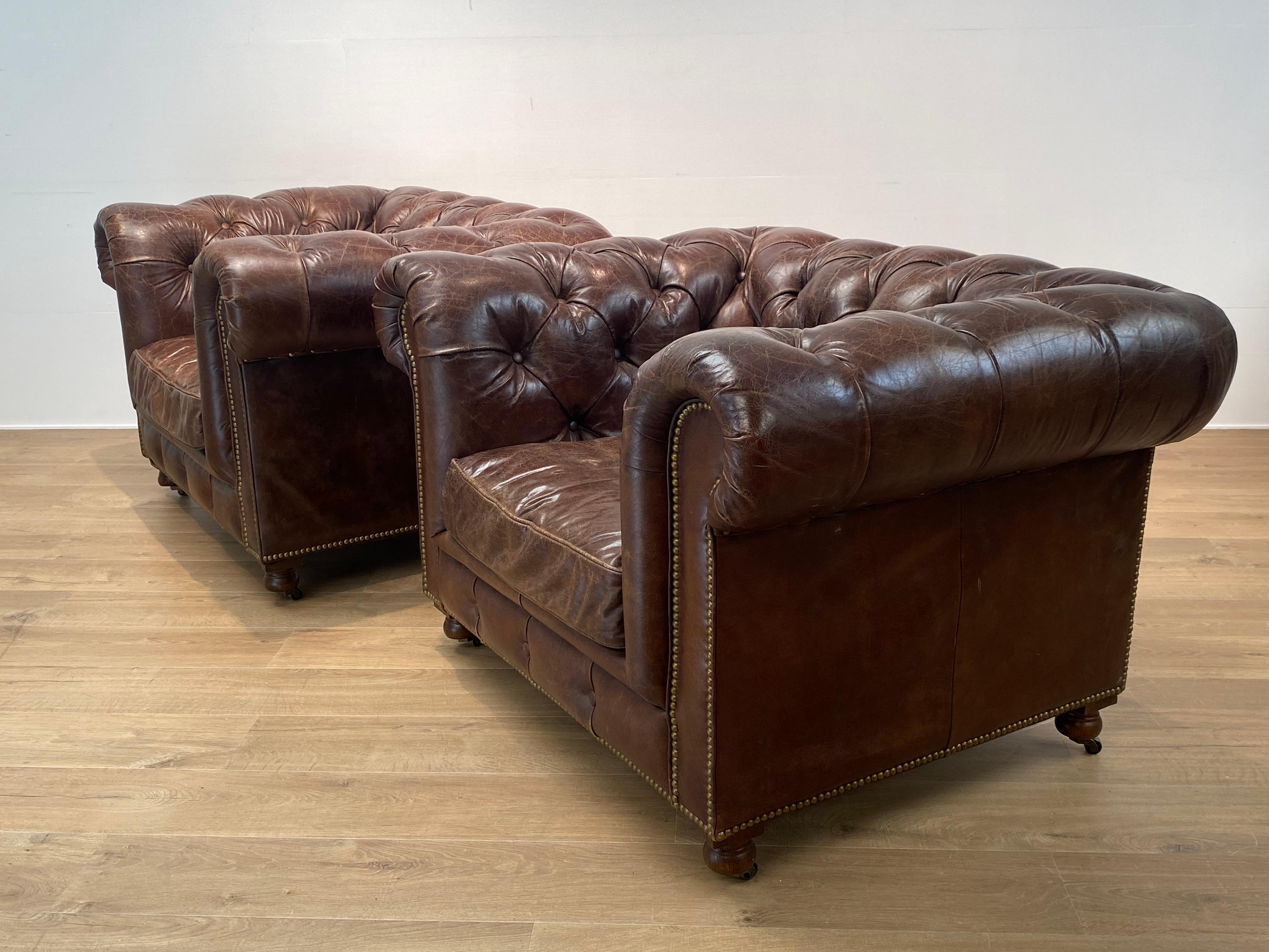 Pair of Leather Chesterfield Chairs For Sale 5