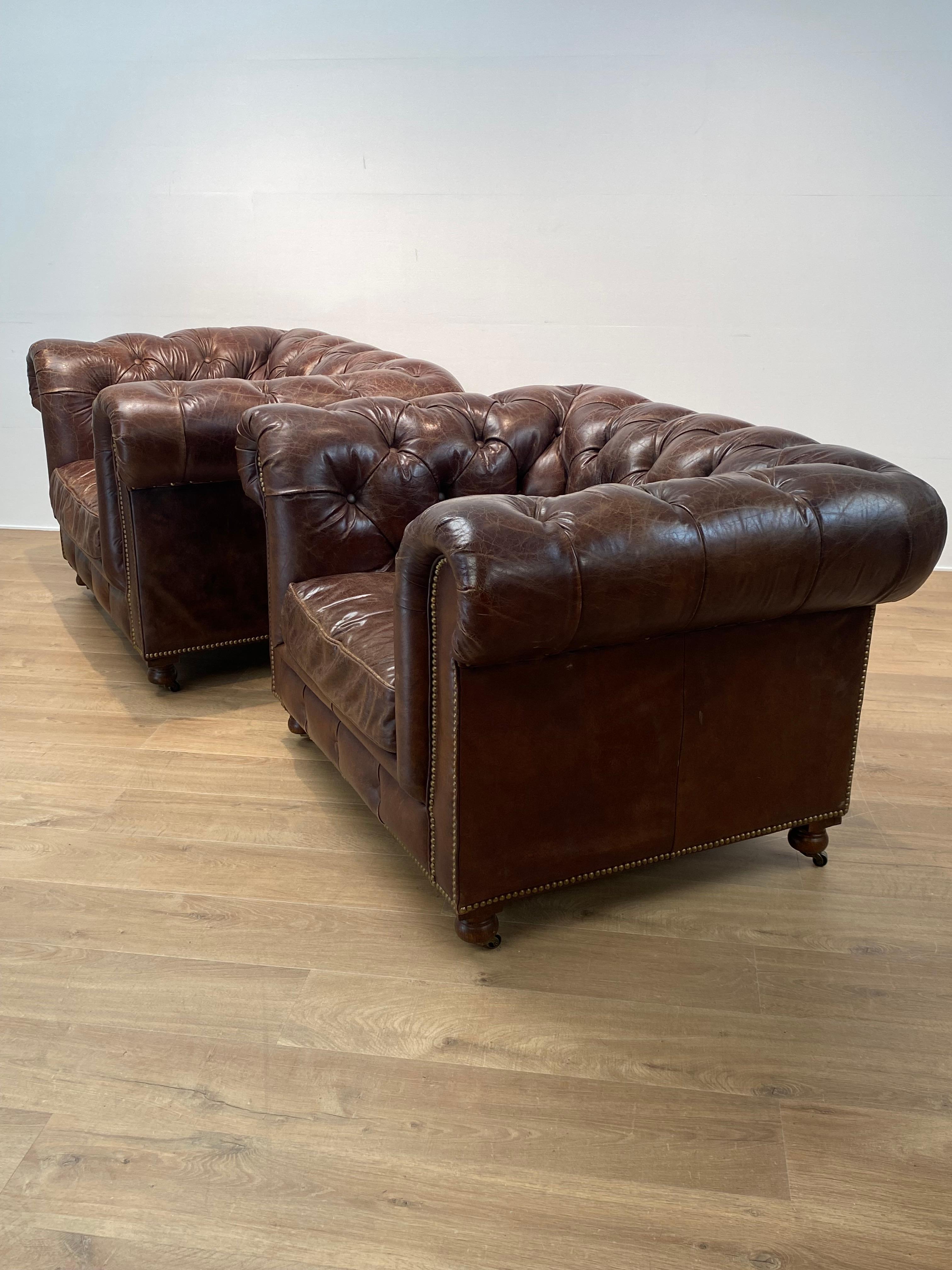 Pair of Leather Chesterfield Chairs For Sale 6