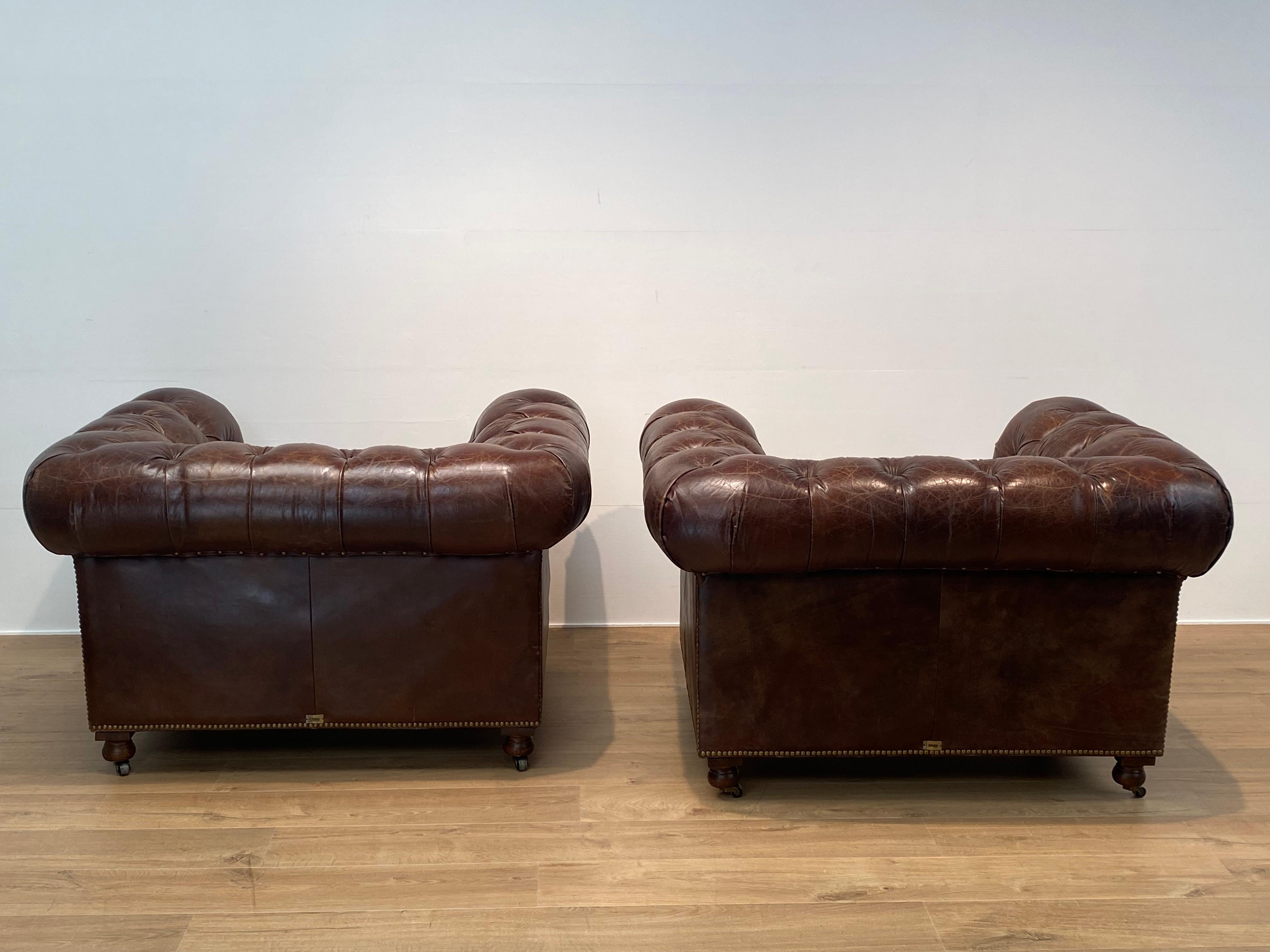 Pair of Leather Chesterfield Chairs For Sale 9