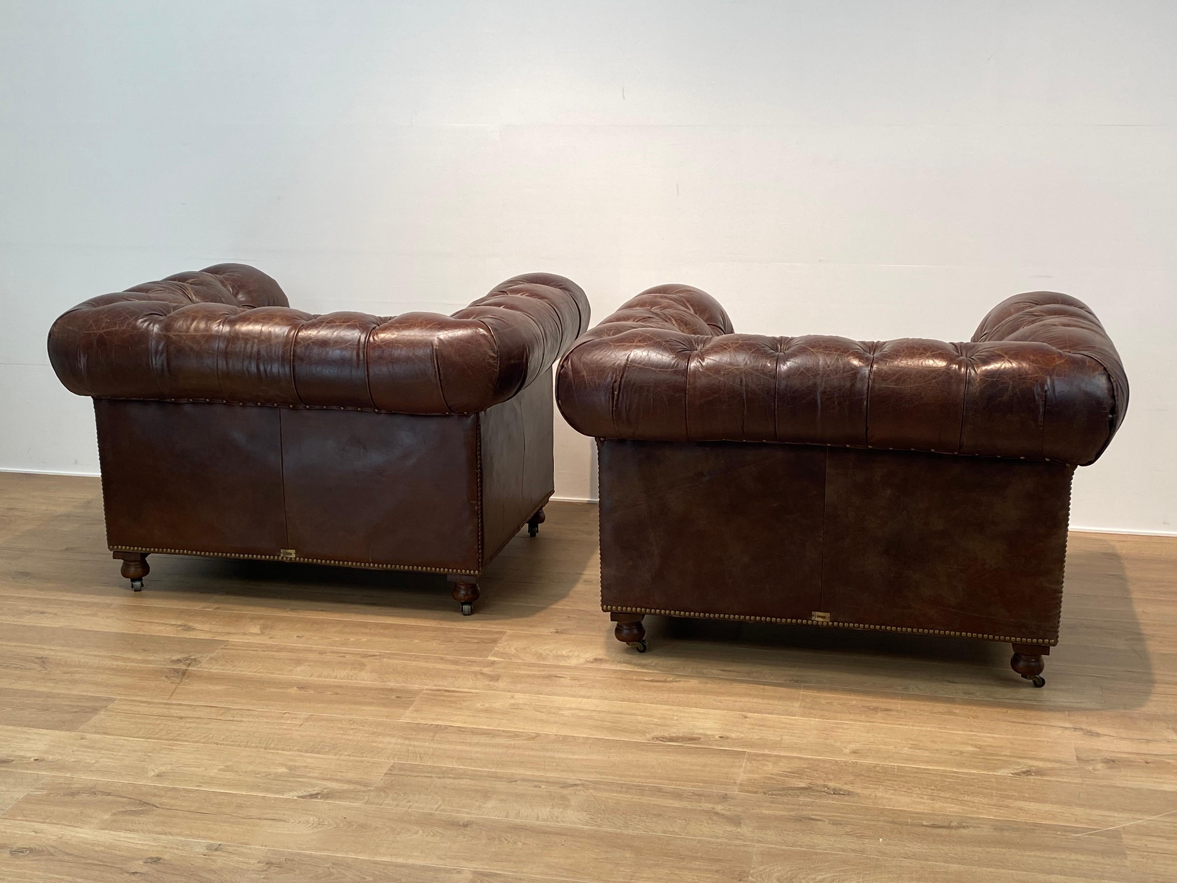 Pair of Leather Chesterfield Chairs For Sale 10