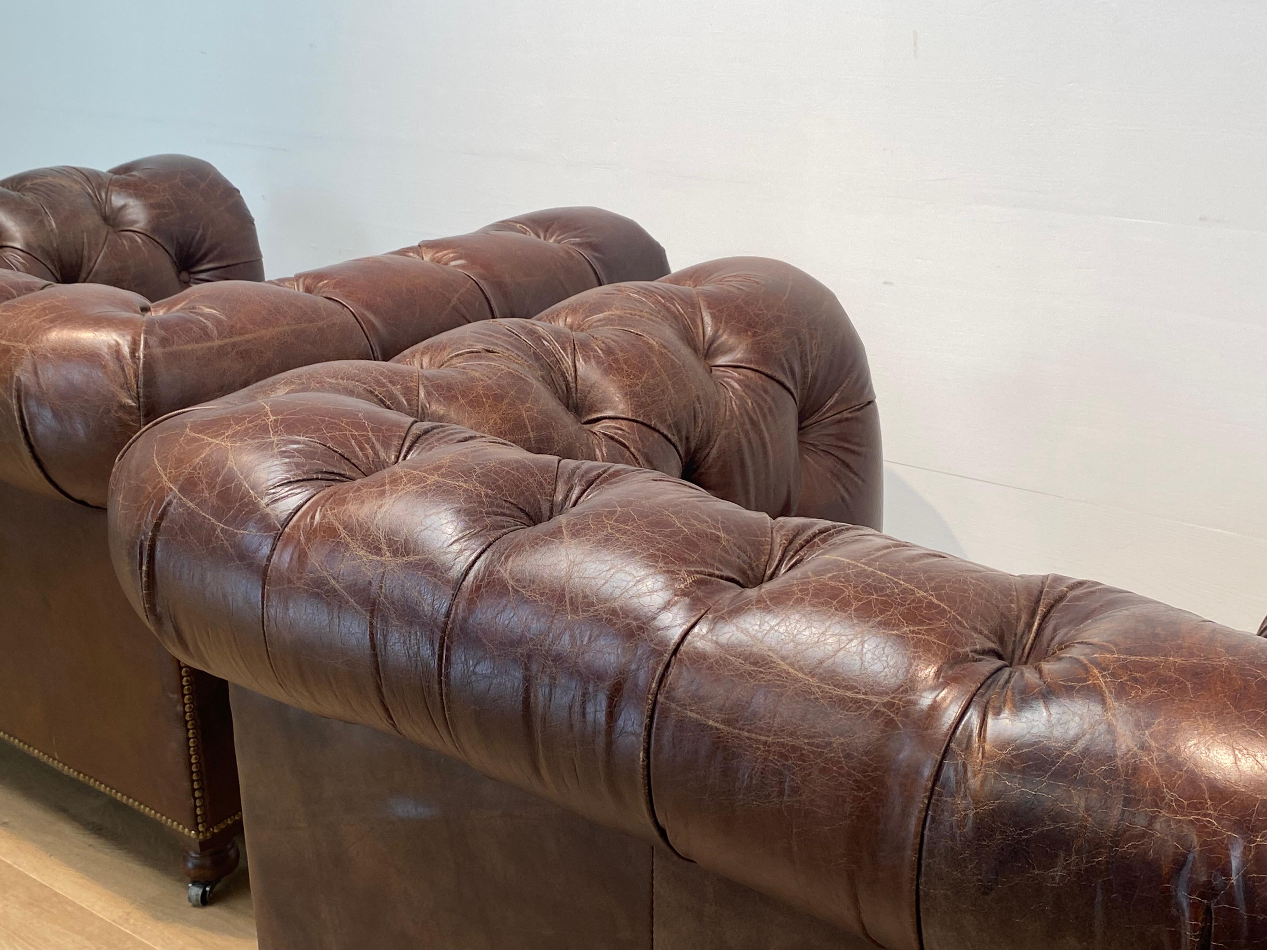 Pair of Leather Chesterfield Chairs For Sale 11