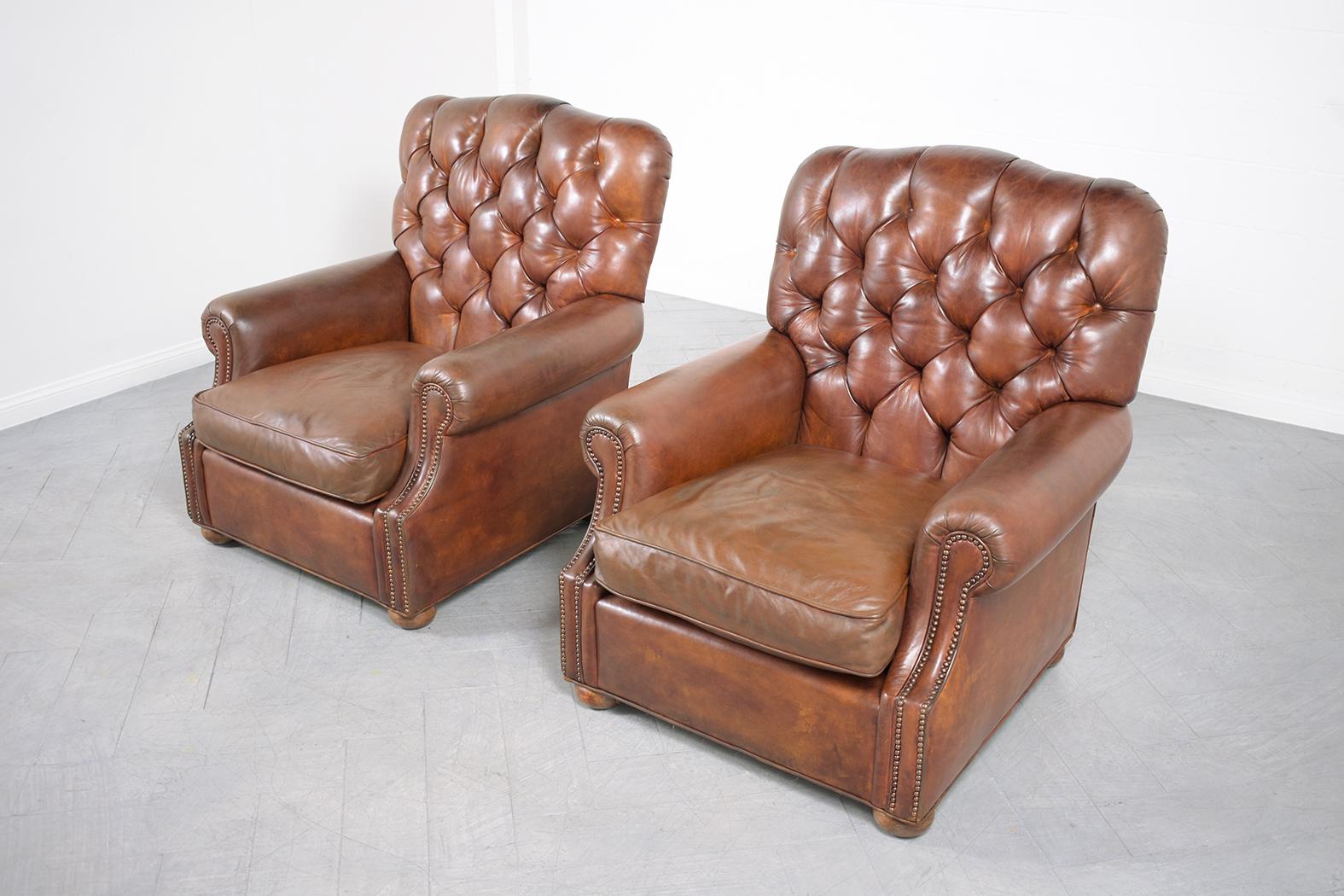 Vintage Pair of Leather Chesterfield Chairs 2