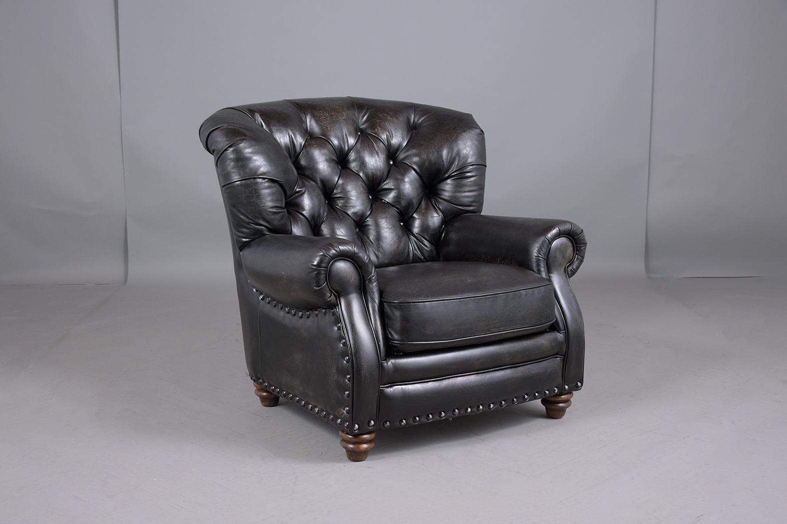 Polished Pair of Leather Chesterfield Chairs