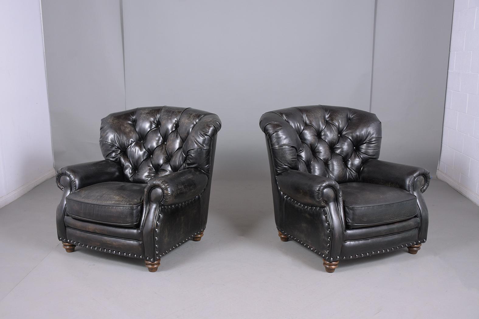 Pair of Leather Chesterfield Chairs In Good Condition In Los Angeles, CA