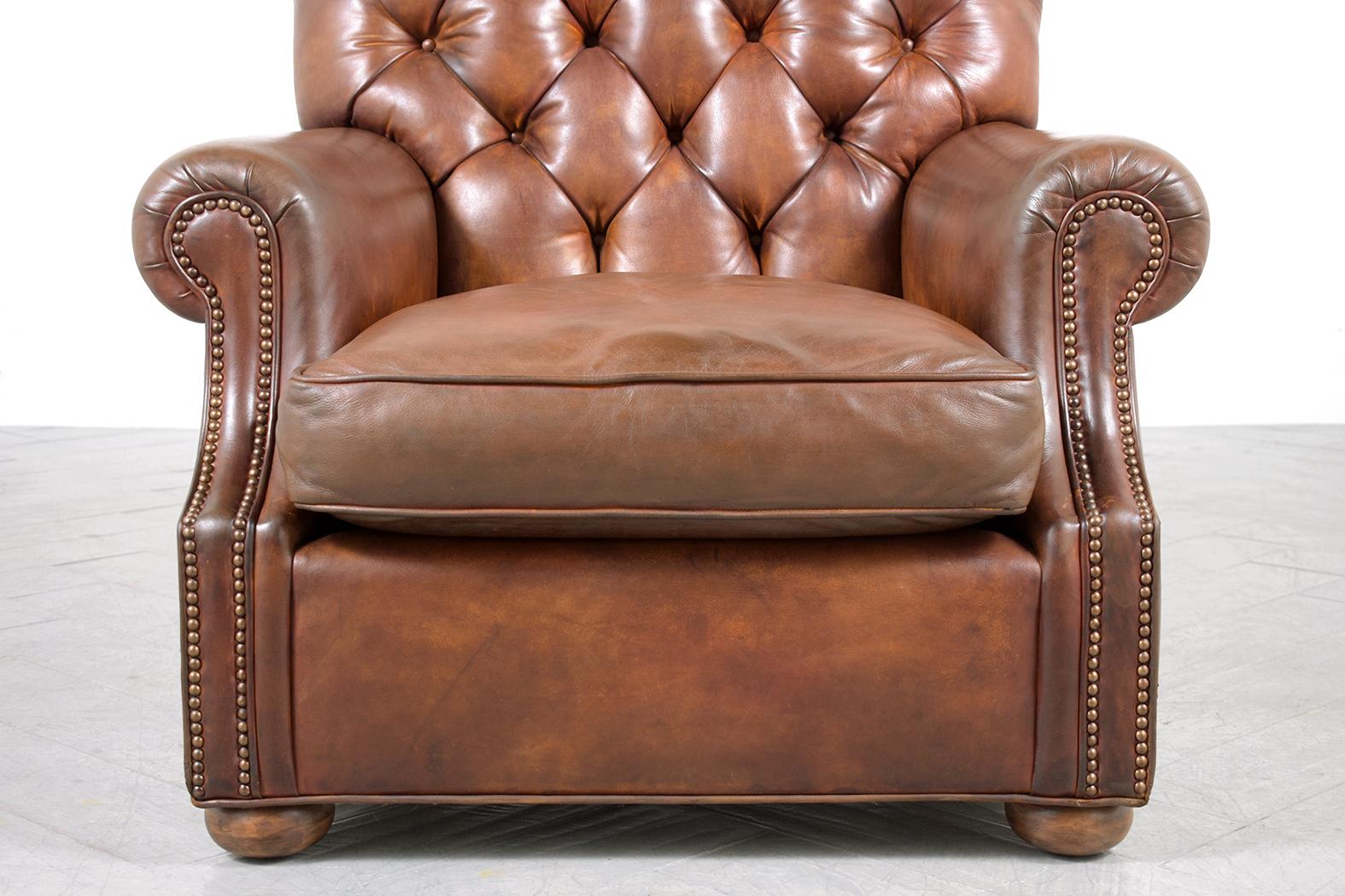 Hand-Crafted Vintage Pair of Leather Chesterfield Chairs