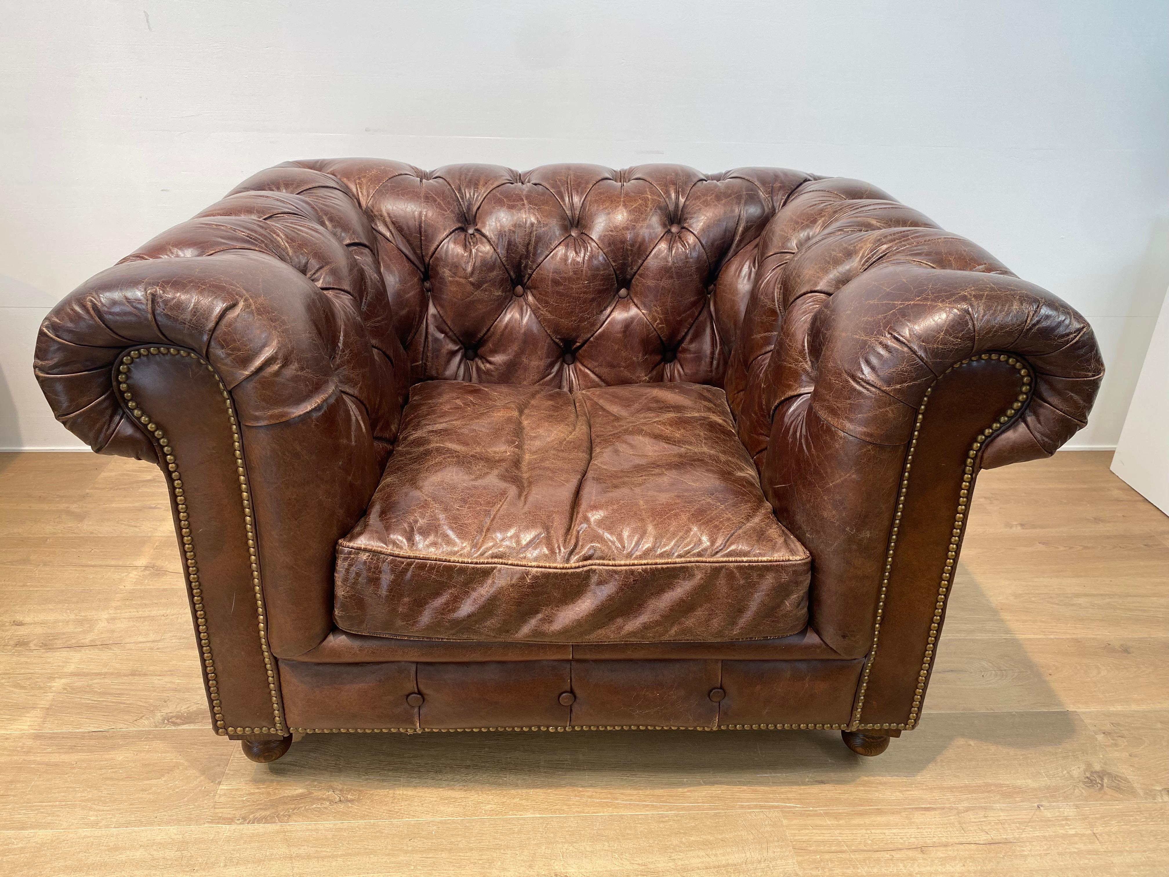 Pair of Leather Chesterfield Chairs For Sale 1