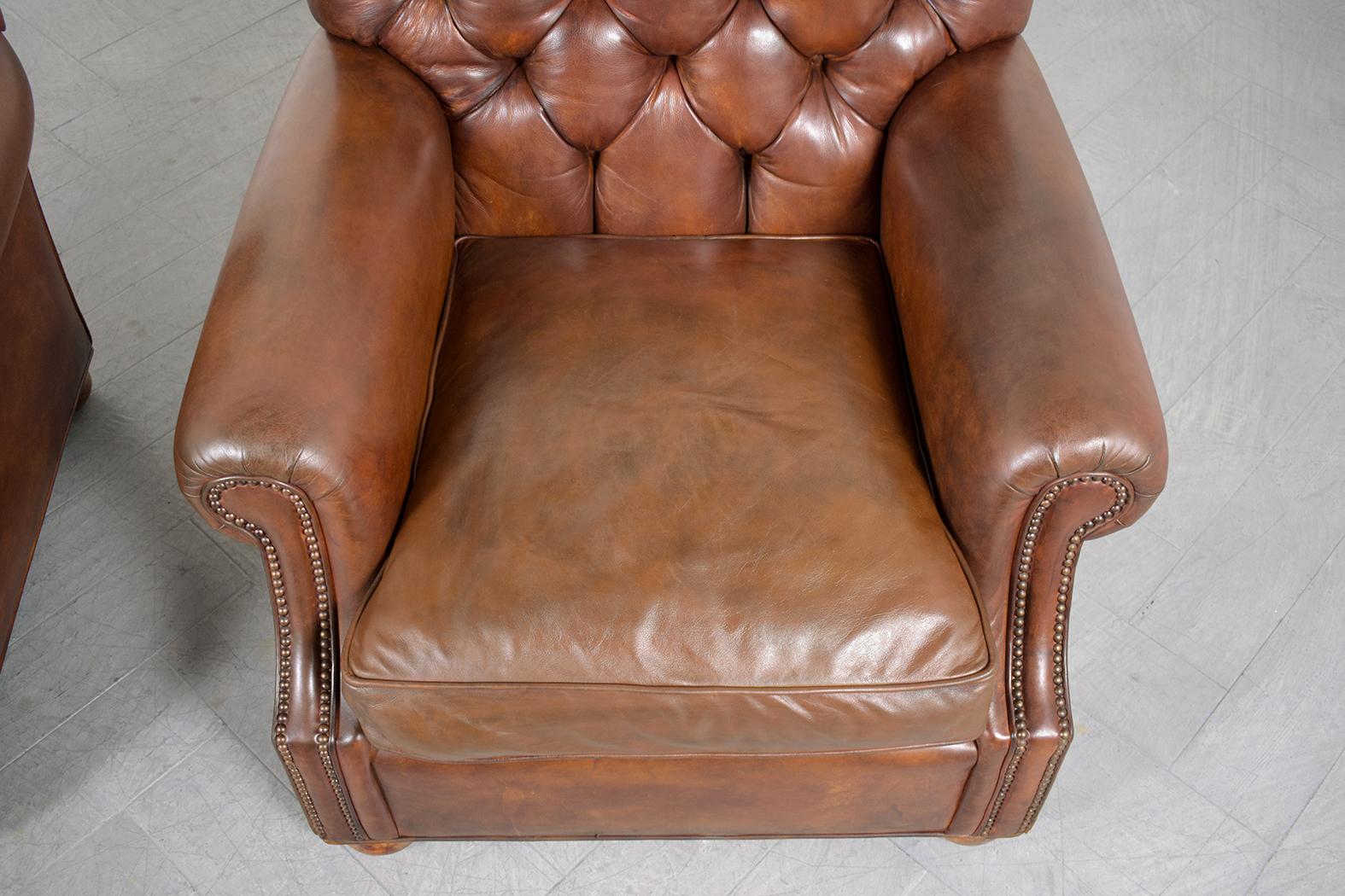 Late 20th Century Vintage Pair of Leather Chesterfield Chairs