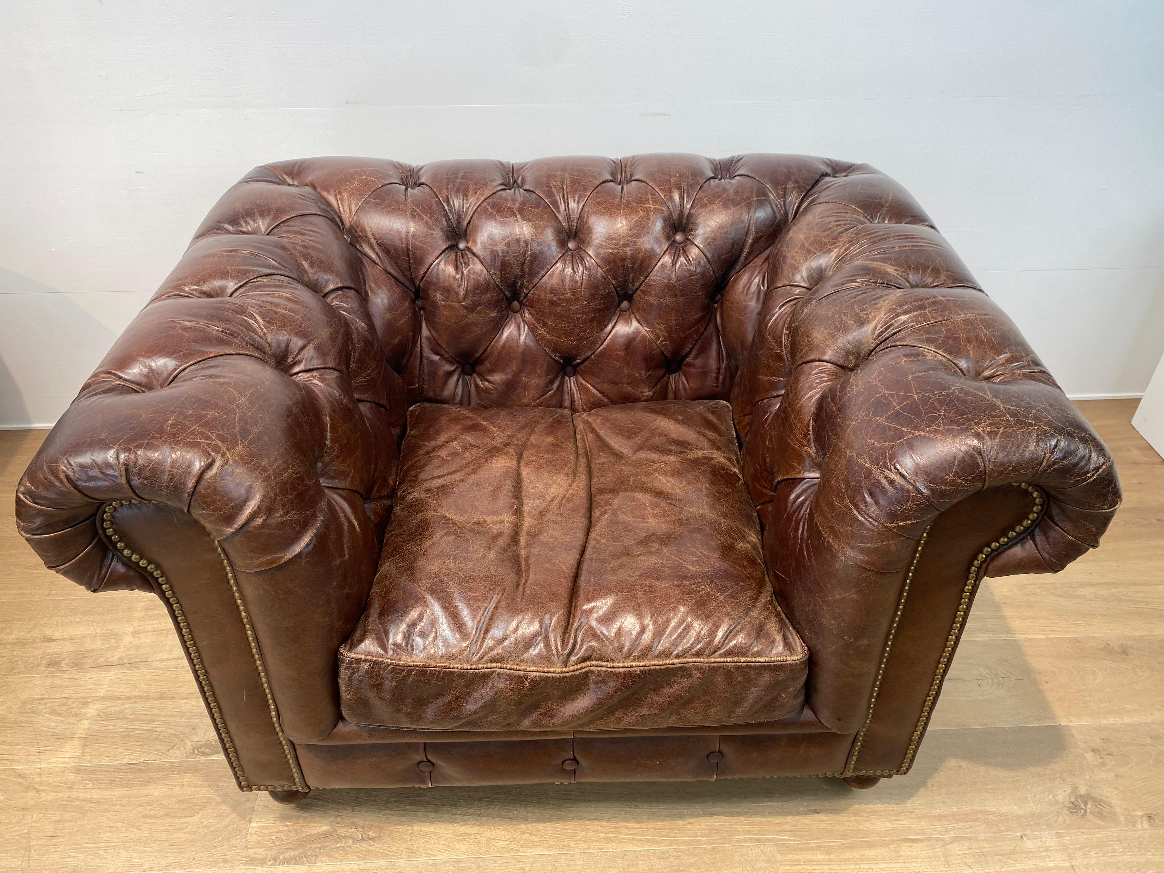 Pair of Leather Chesterfield Chairs For Sale 2