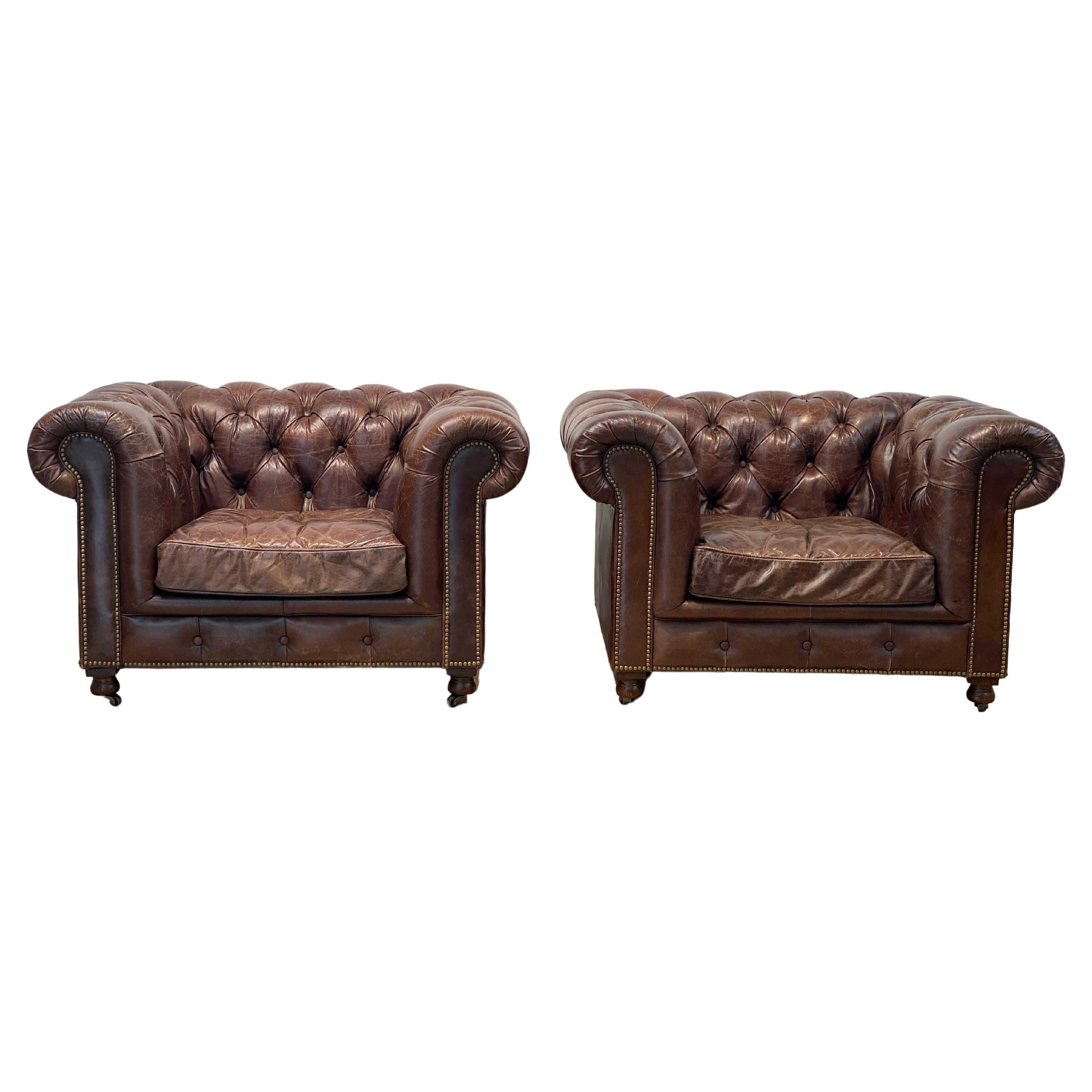 Pair of Leather Chesterfield Chairs For Sale