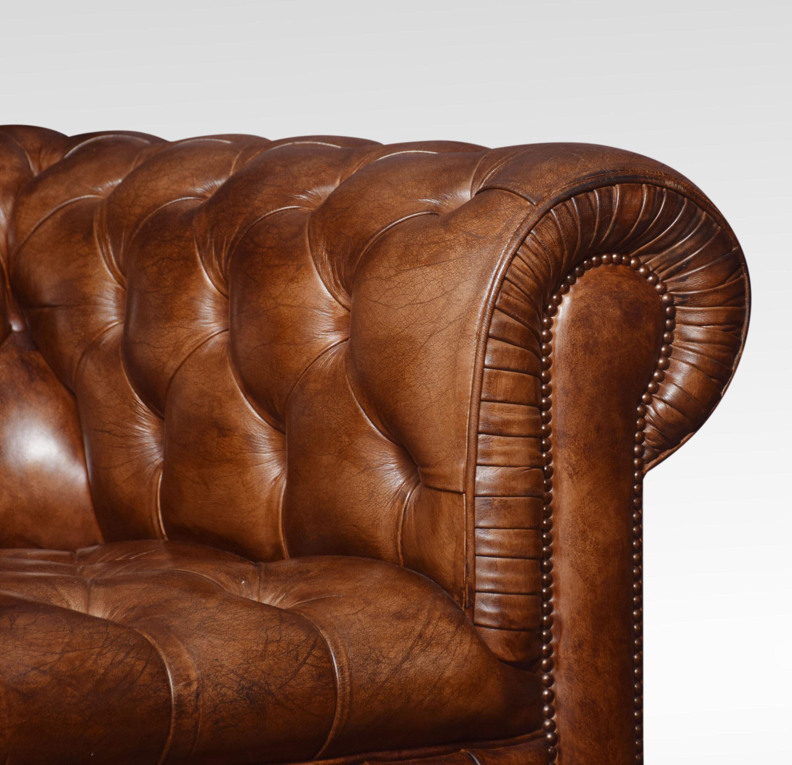 British Pair of Leather Chesterfield Club Chairs