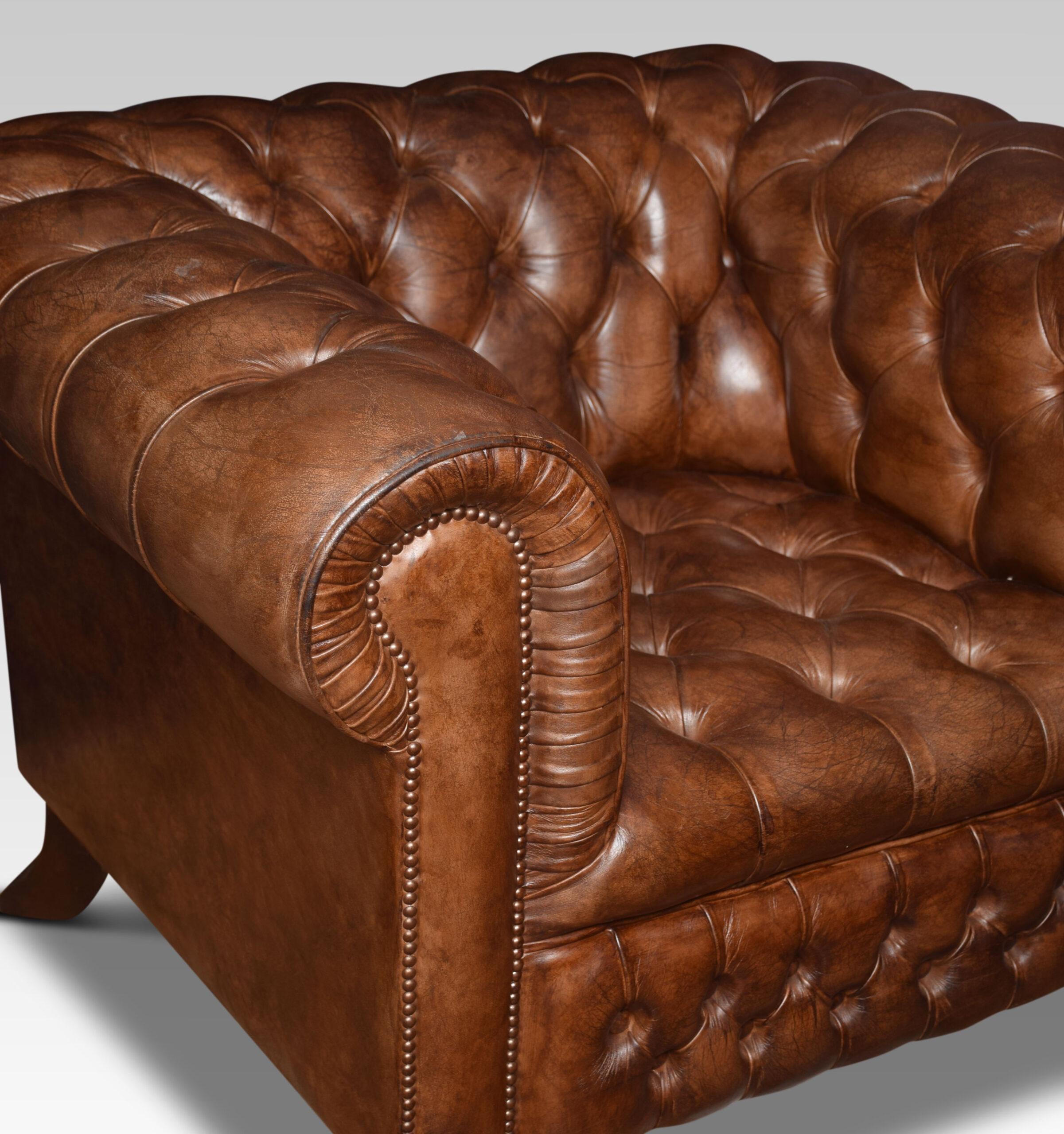 19th Century Pair of Leather Chesterfield Club Chairs