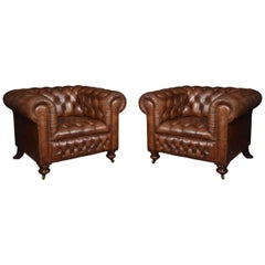 Pair of Leather Chesterfield Club Chairs