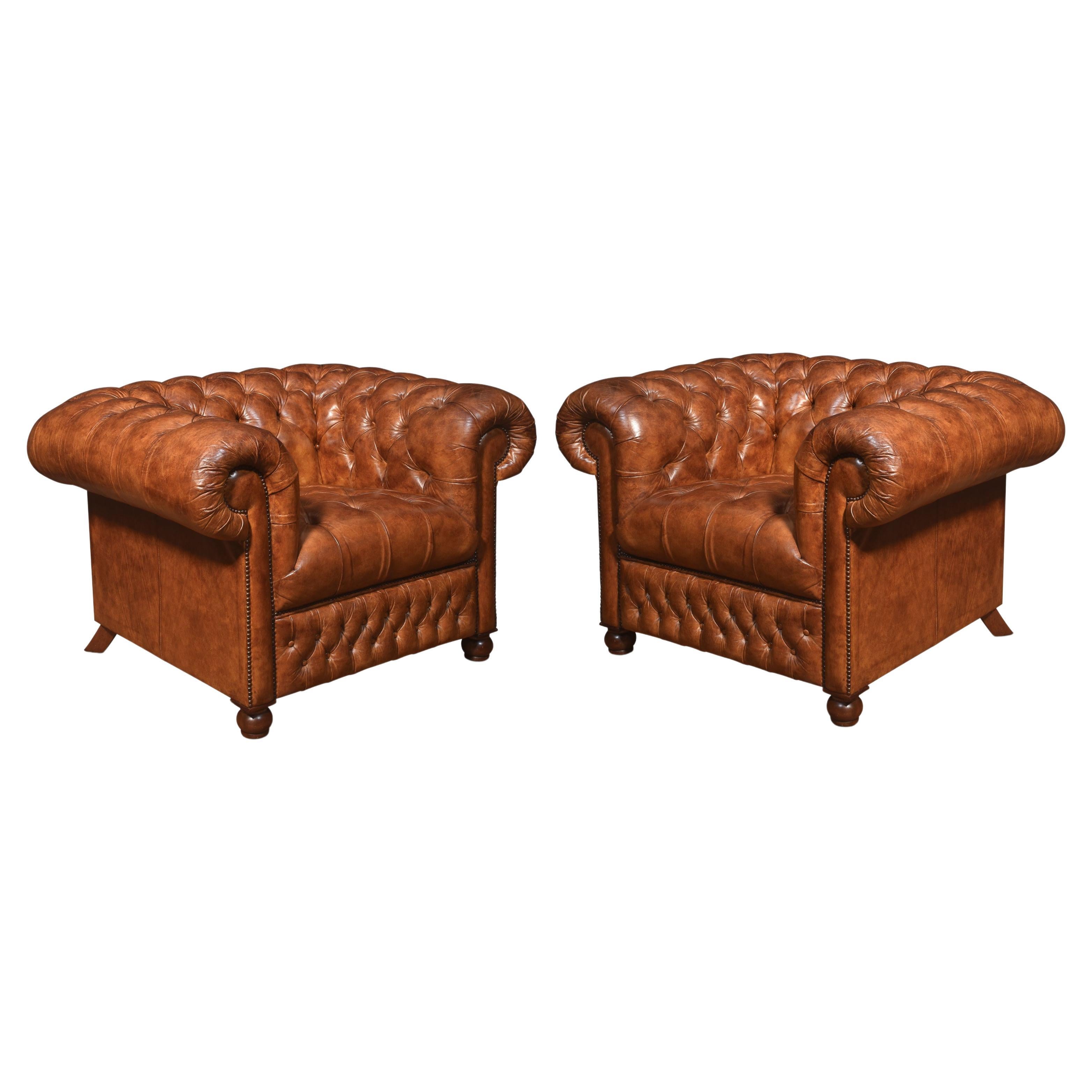 Pair of leather Chesterfield Club Chairs For Sale