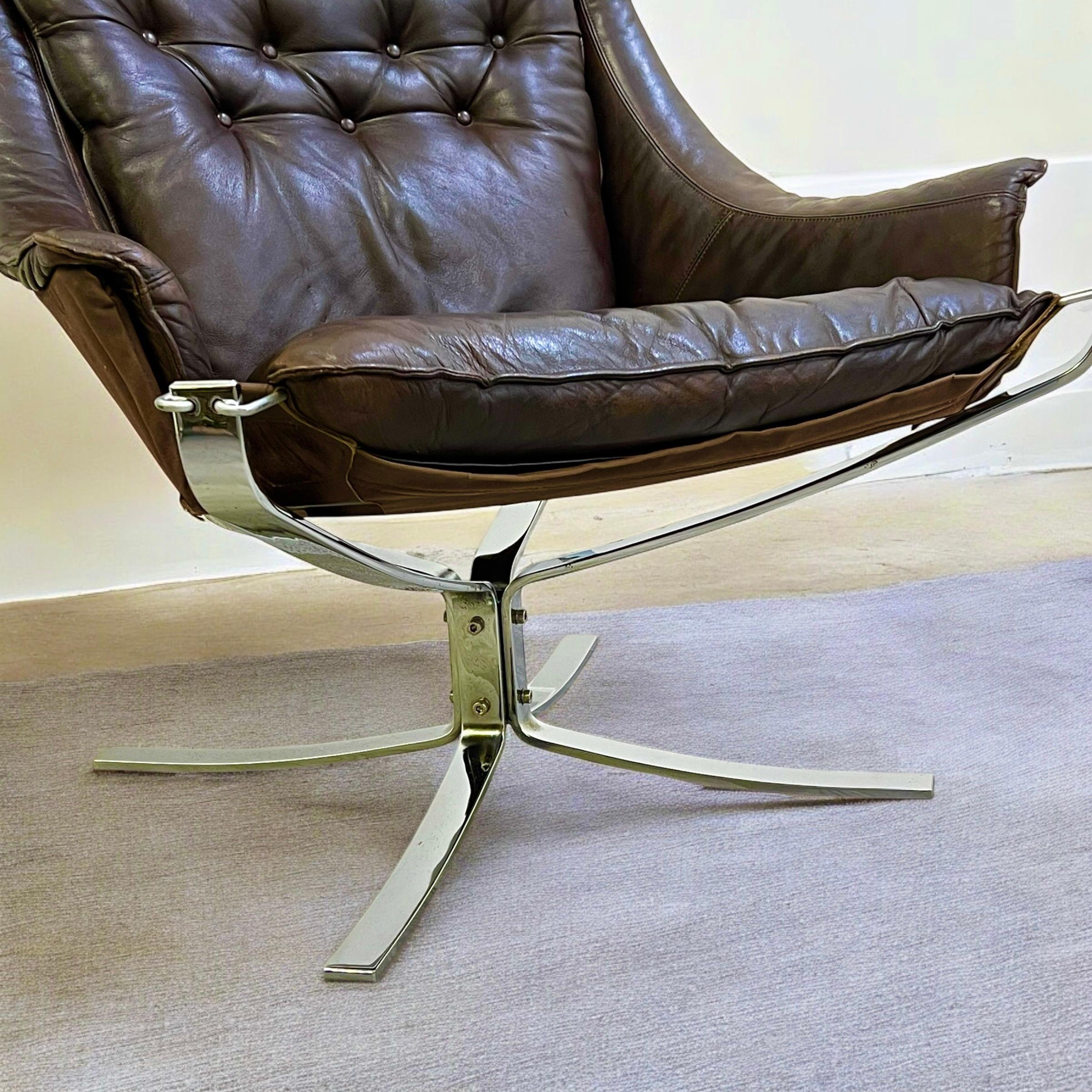 Pair Of Leather & Chrome Falcon Armchairs Designed By Sigurd Ressell (1920-2010) 5