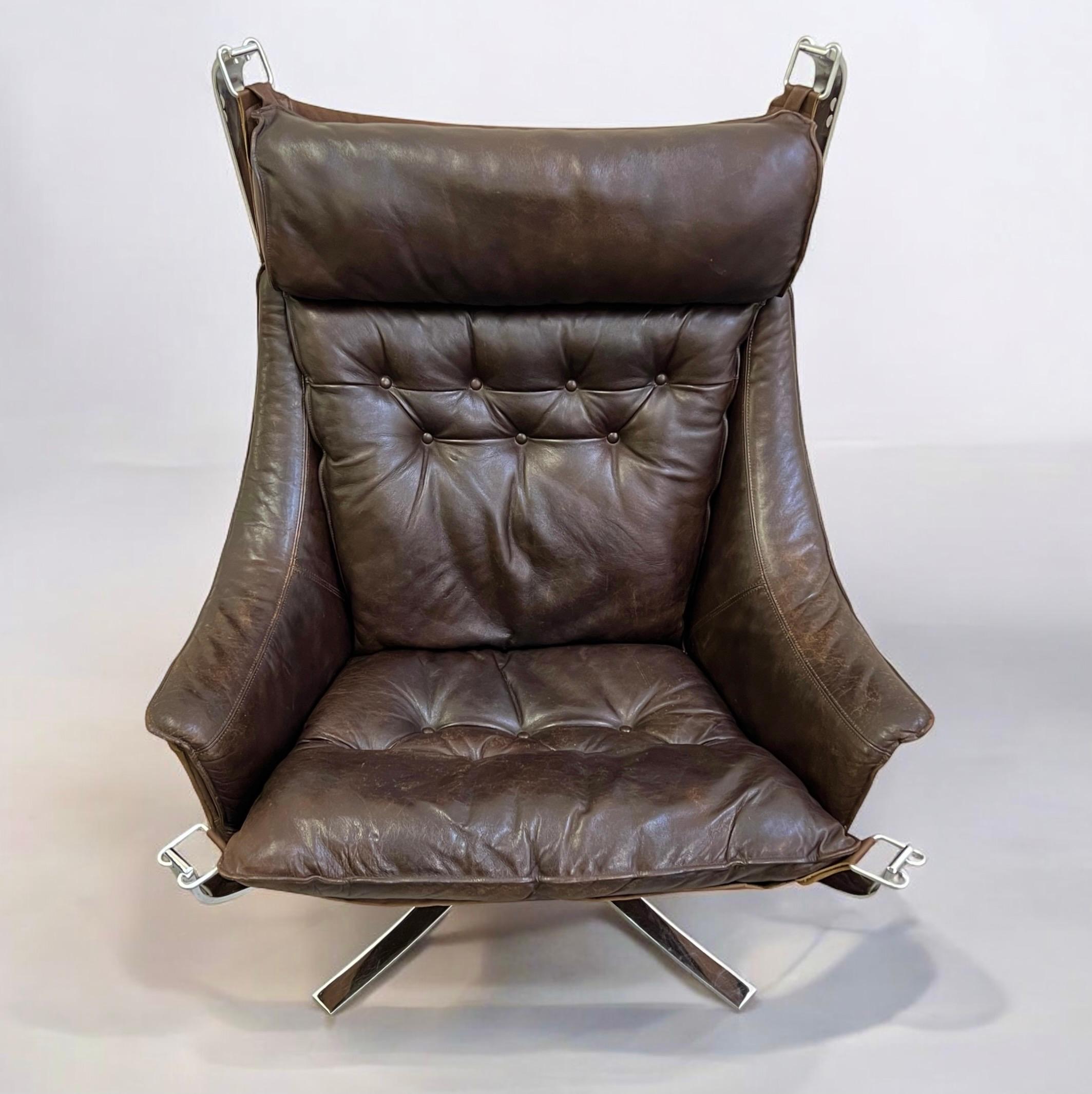 Pair Of Leather & Chrome Falcon Armchairs Designed By Sigurd Ressell (1920-2010) 1