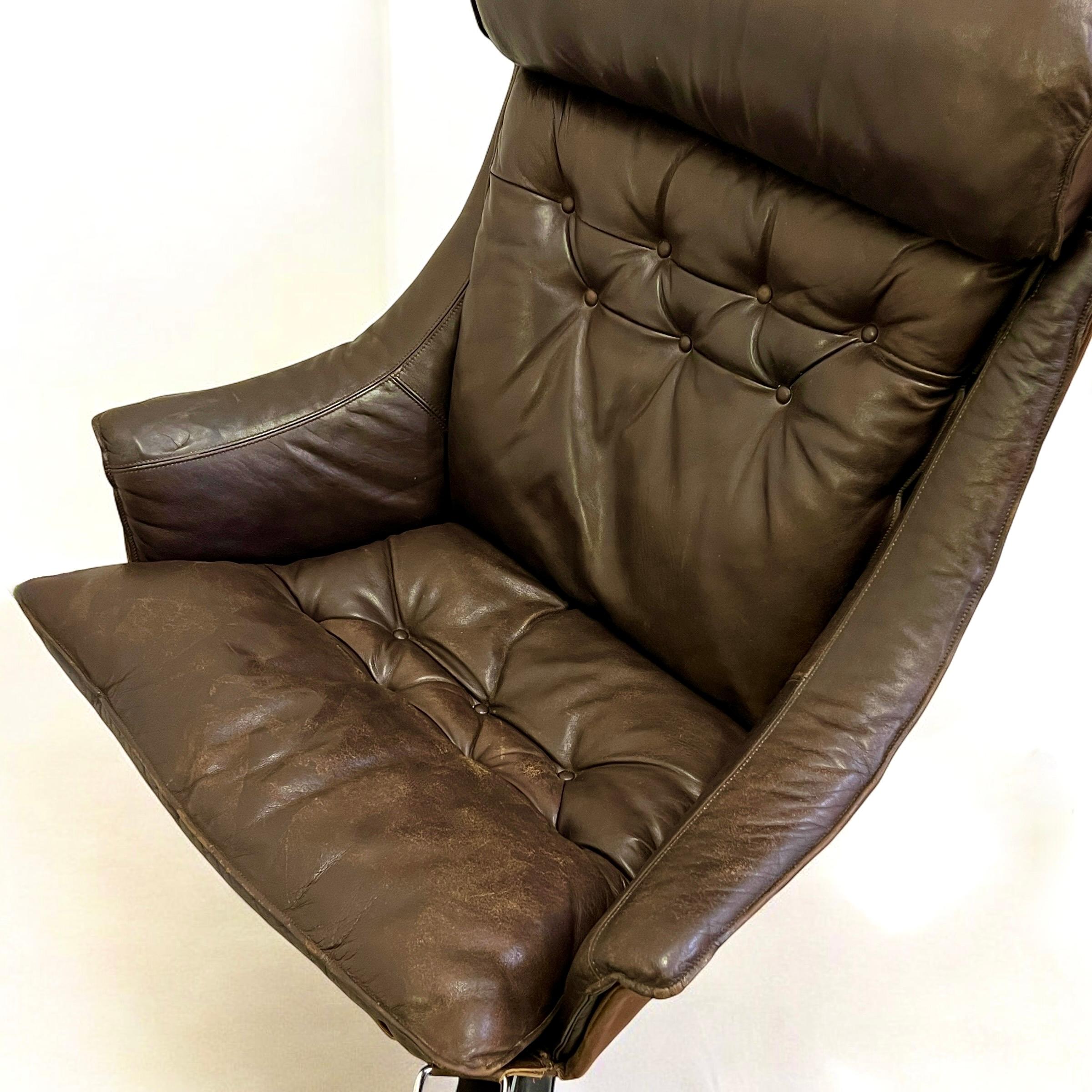 Pair Of Leather & Chrome Falcon Armchairs Designed By Sigurd Ressell (1920-2010) 2