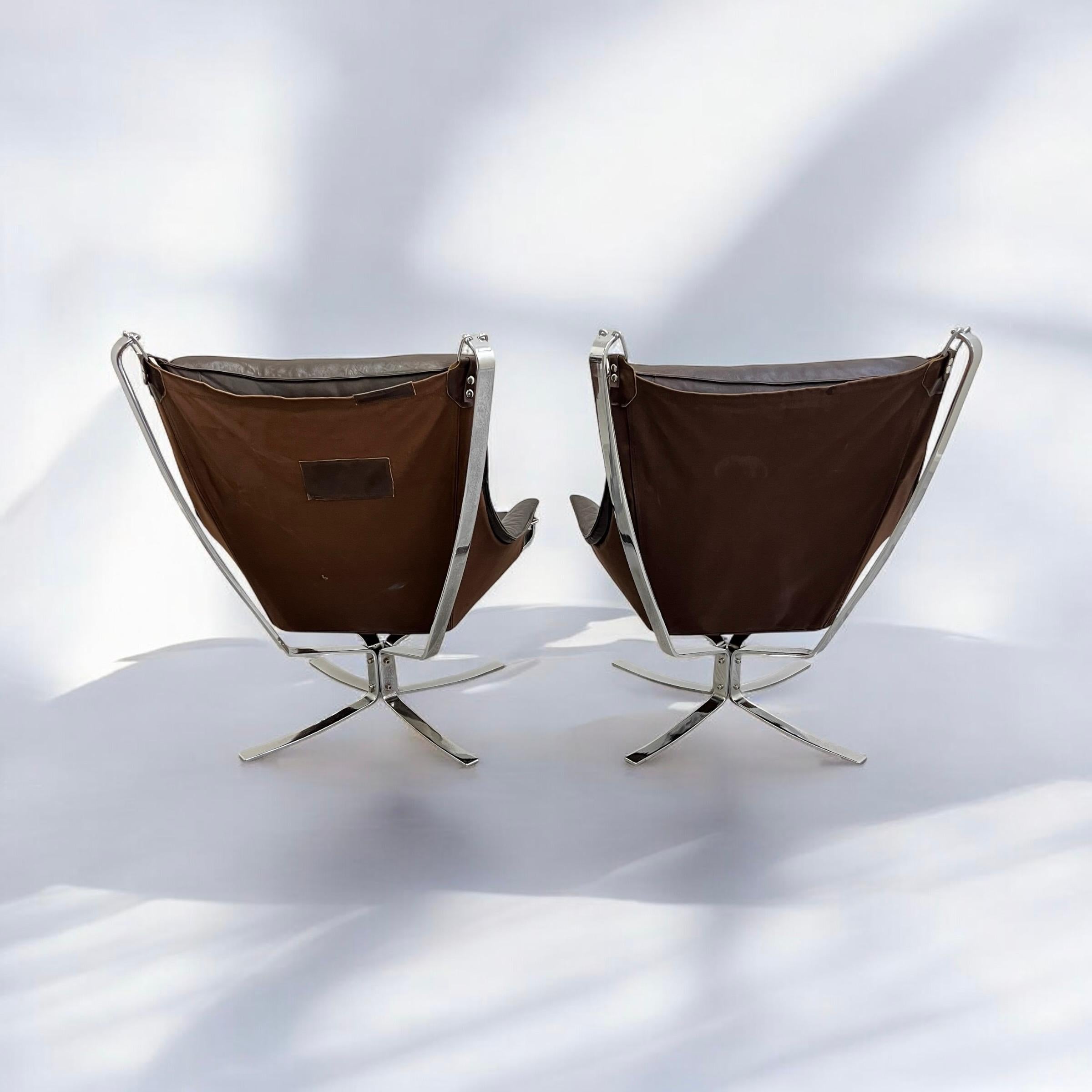 Pair Of Leather & Chrome Falcon Armchairs Designed By Sigurd Ressell (1920-2010) 3