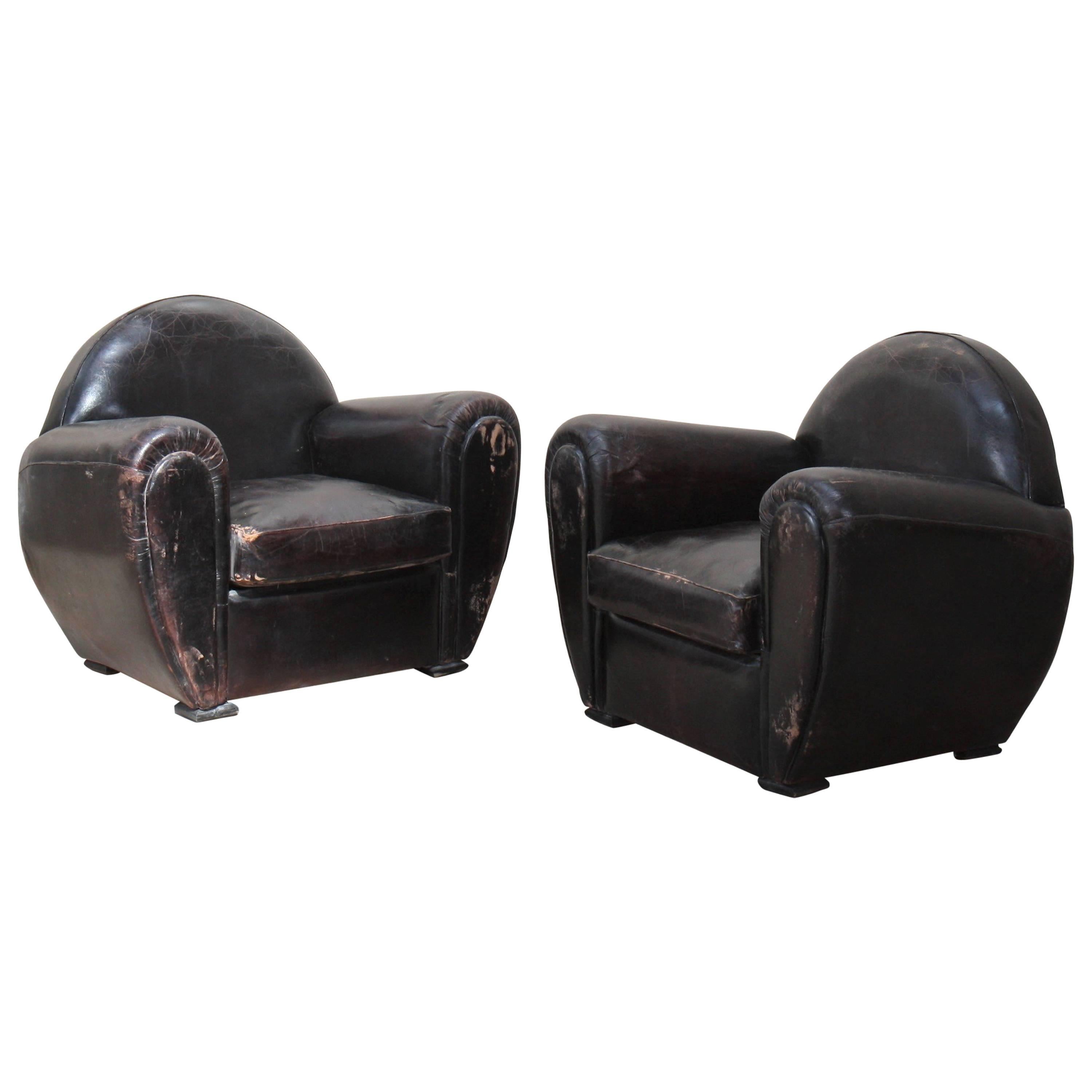 Pair of Leather Club Armchairs For Sale