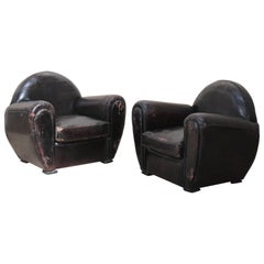Vintage Pair of Leather Club Armchairs