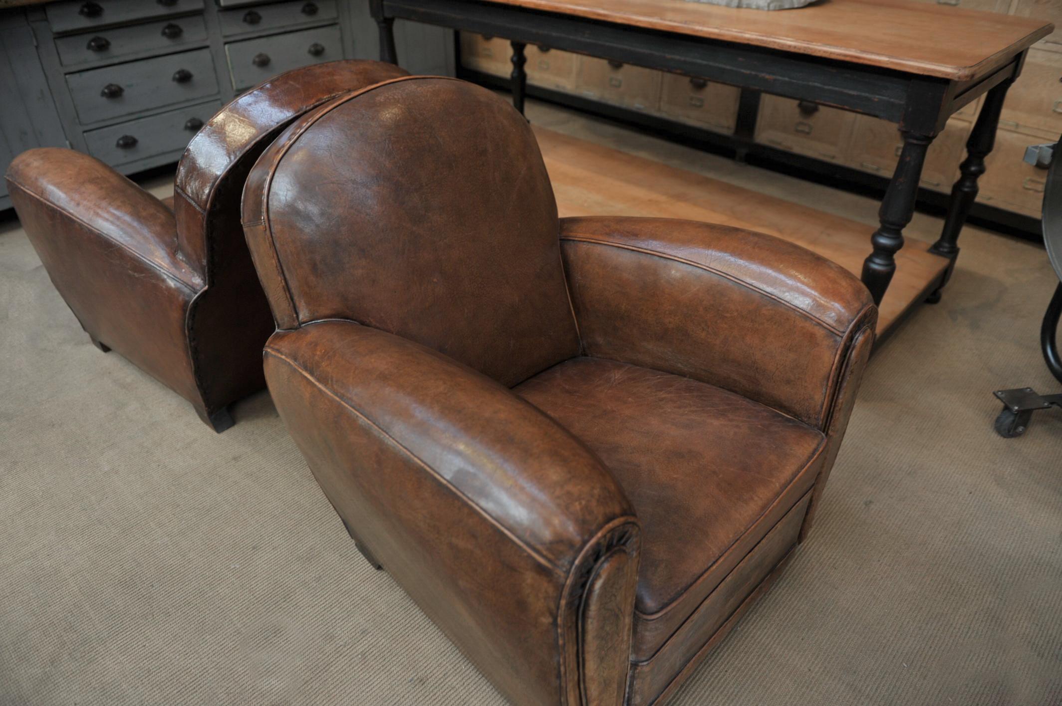 Pair of Leather Club Chairs, 1950s 4