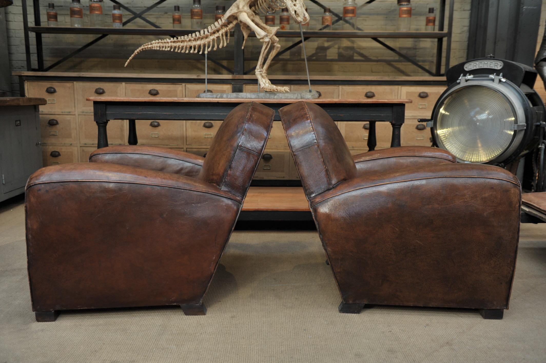 Mid-Century Modern Pair of Leather Club Chairs, 1950s