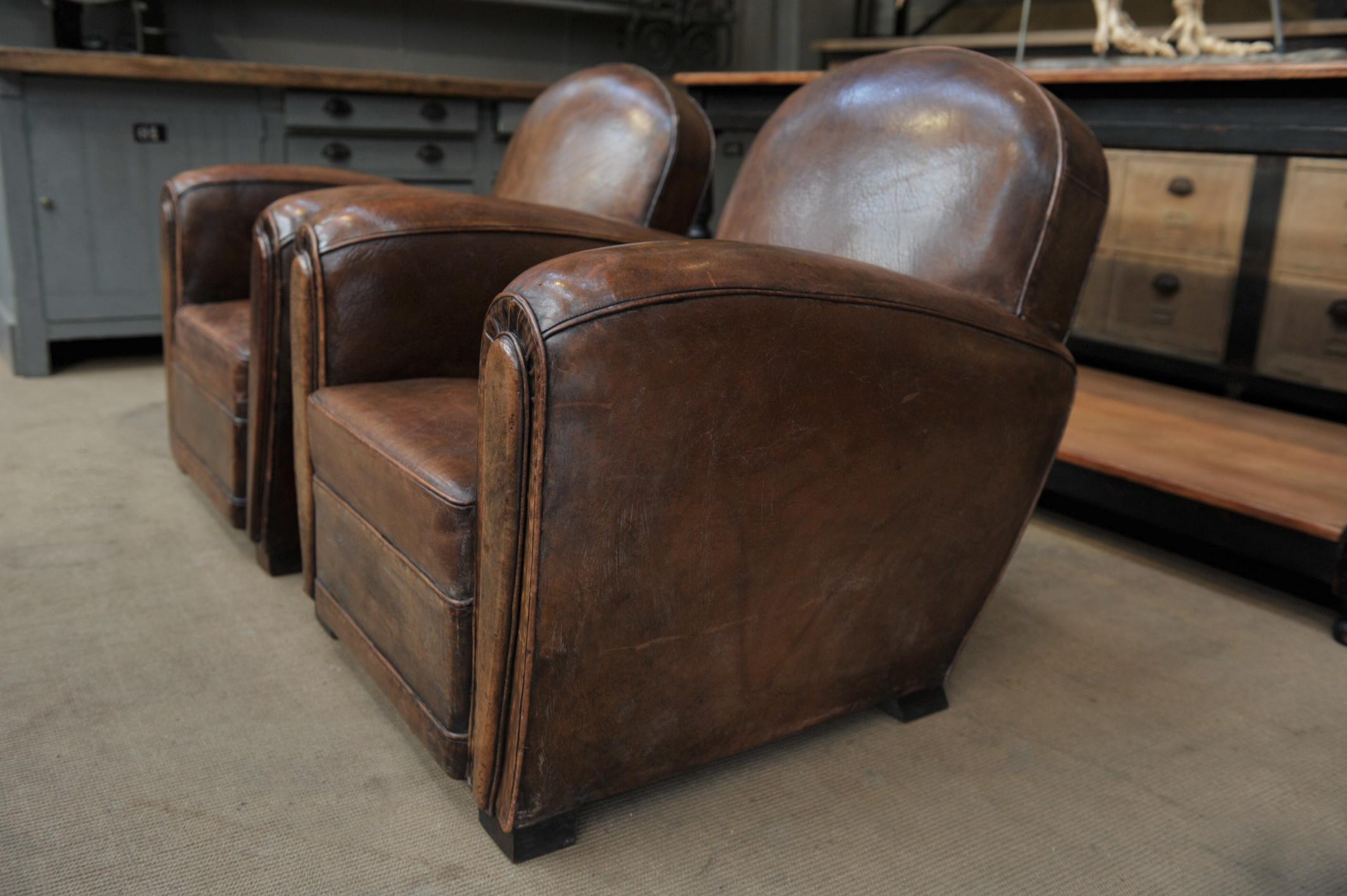Pair of Leather Club Chairs, 1950s 2