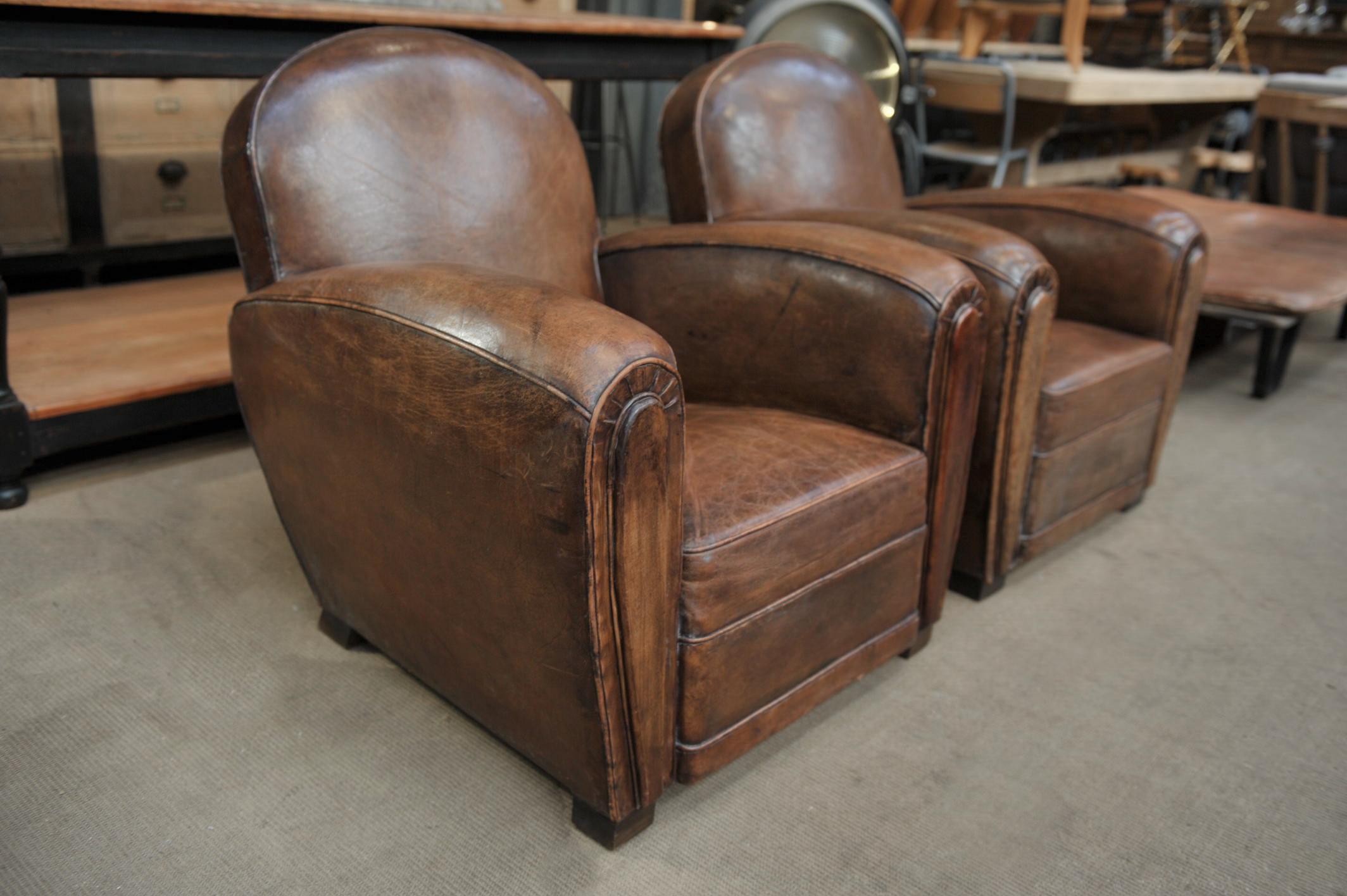 Pair of Leather Club Chairs, 1950s 3