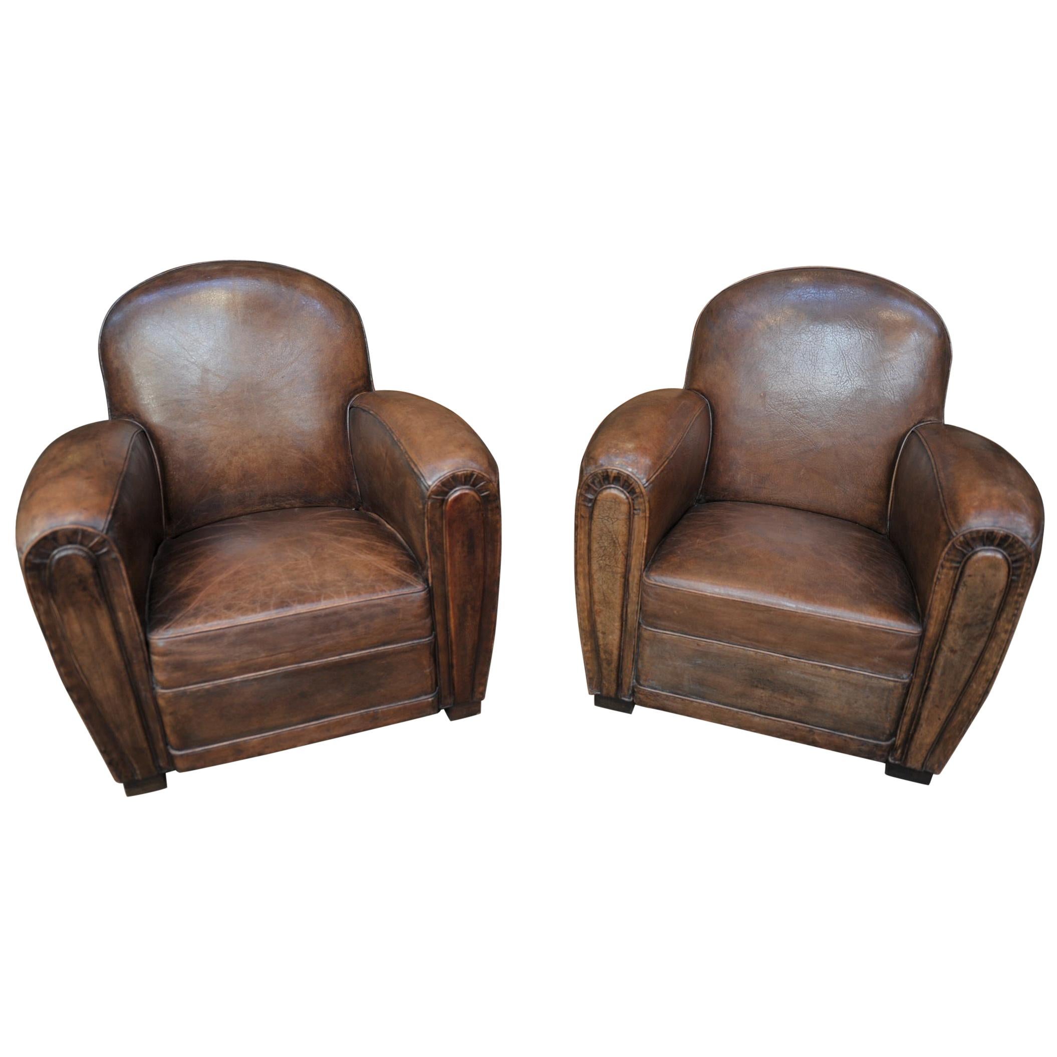 Pair of Leather Club Chairs, 1950s
