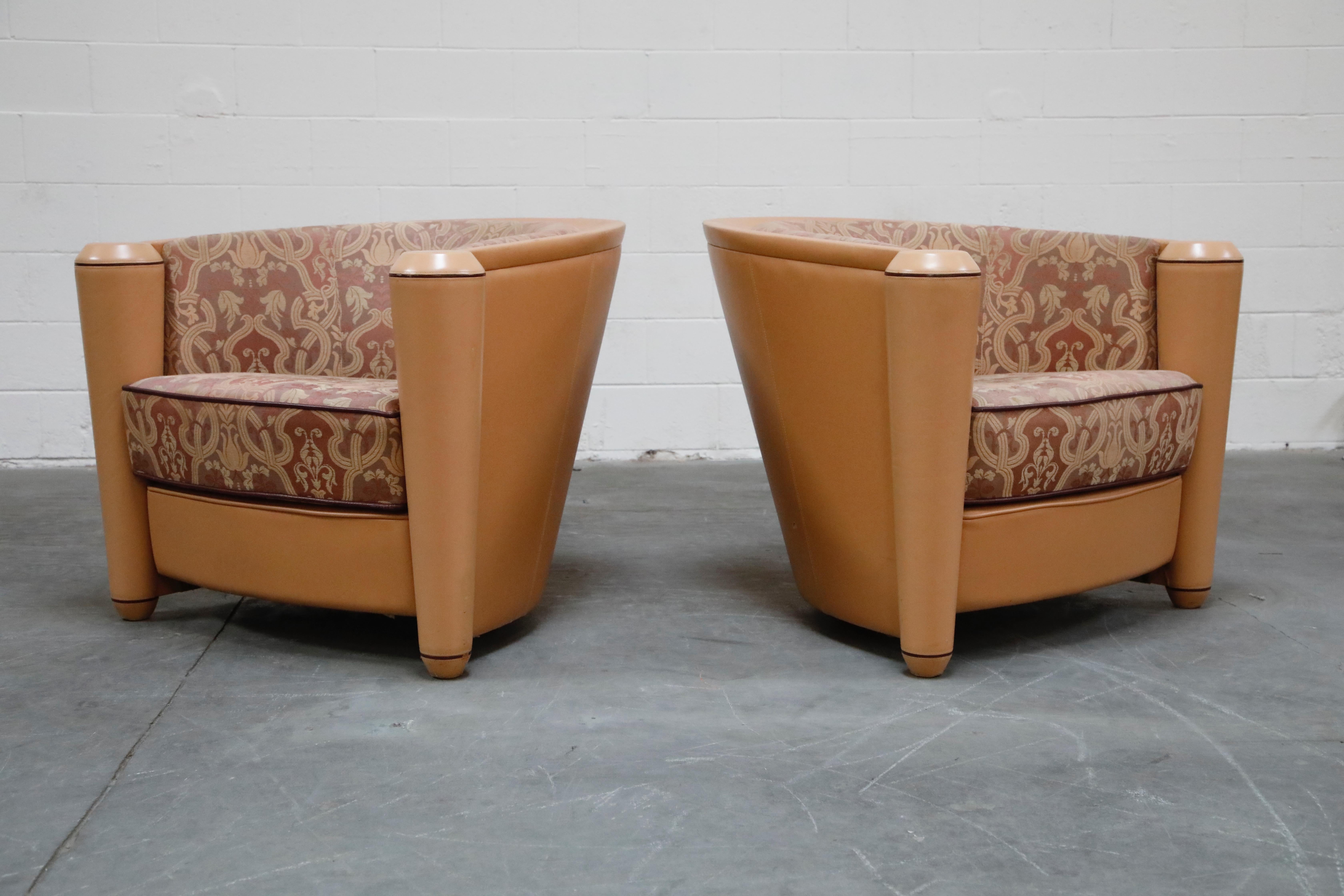 Art Deco Pair of 'Marnie' Leather Club Chairs by Adam Tihany for i4 Mariani, Italy 1987