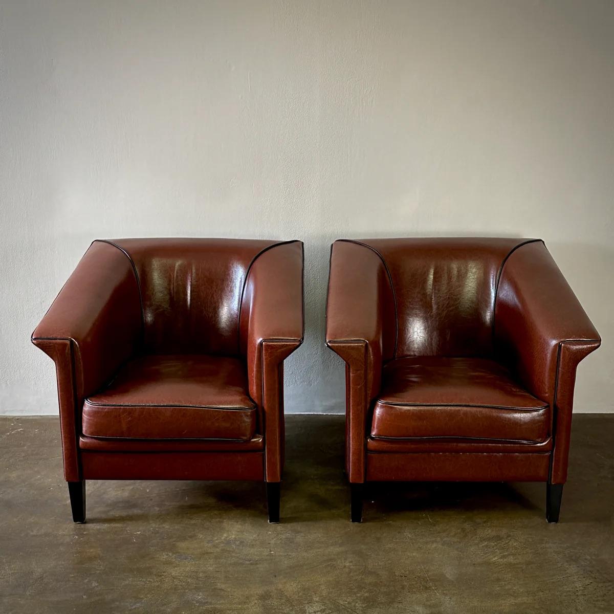 Dutch Pair of Leather Club Chairs