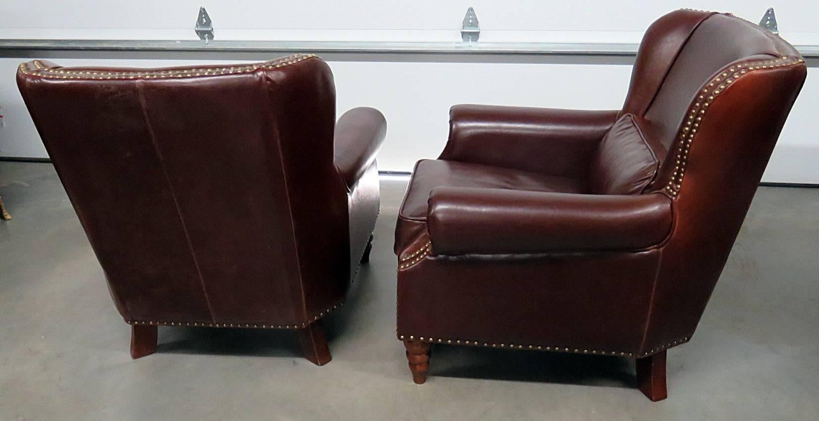 American Pair of Leather Club Chairs