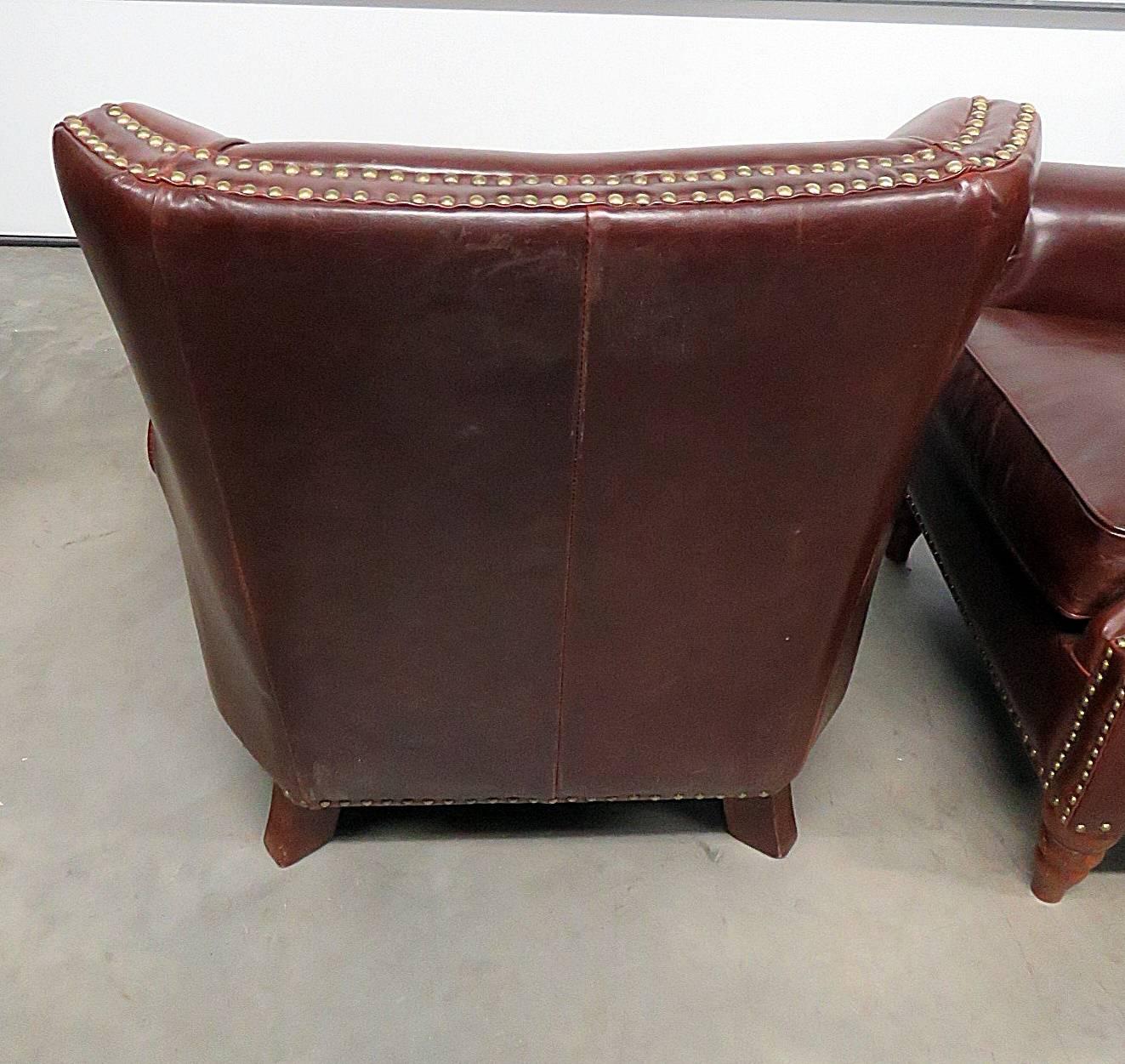 Pair of Leather Club Chairs In Good Condition In Swedesboro, NJ
