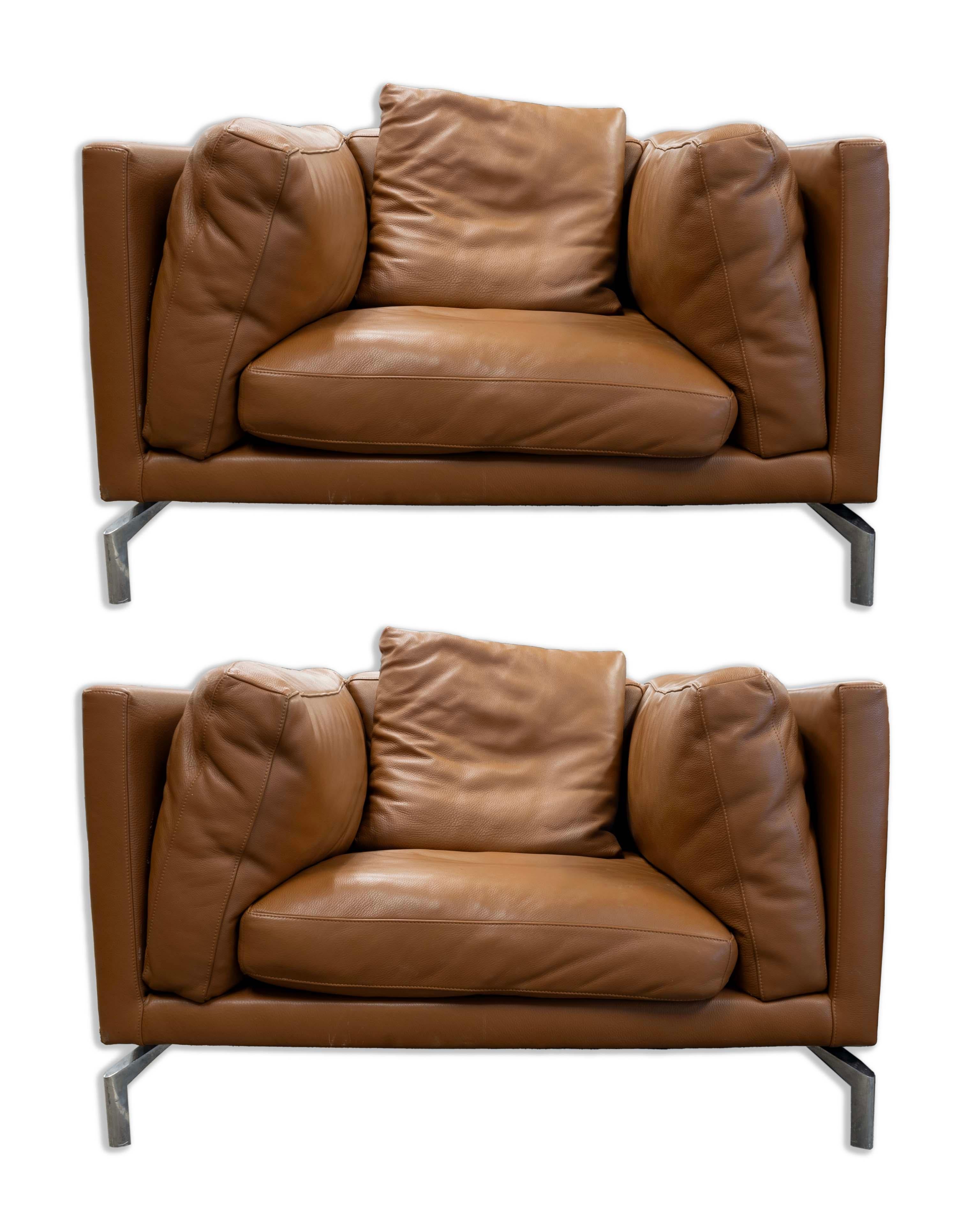 Pair of Leather Comolino Armchairs by Giorgio Soressi Contemporary Modern 1