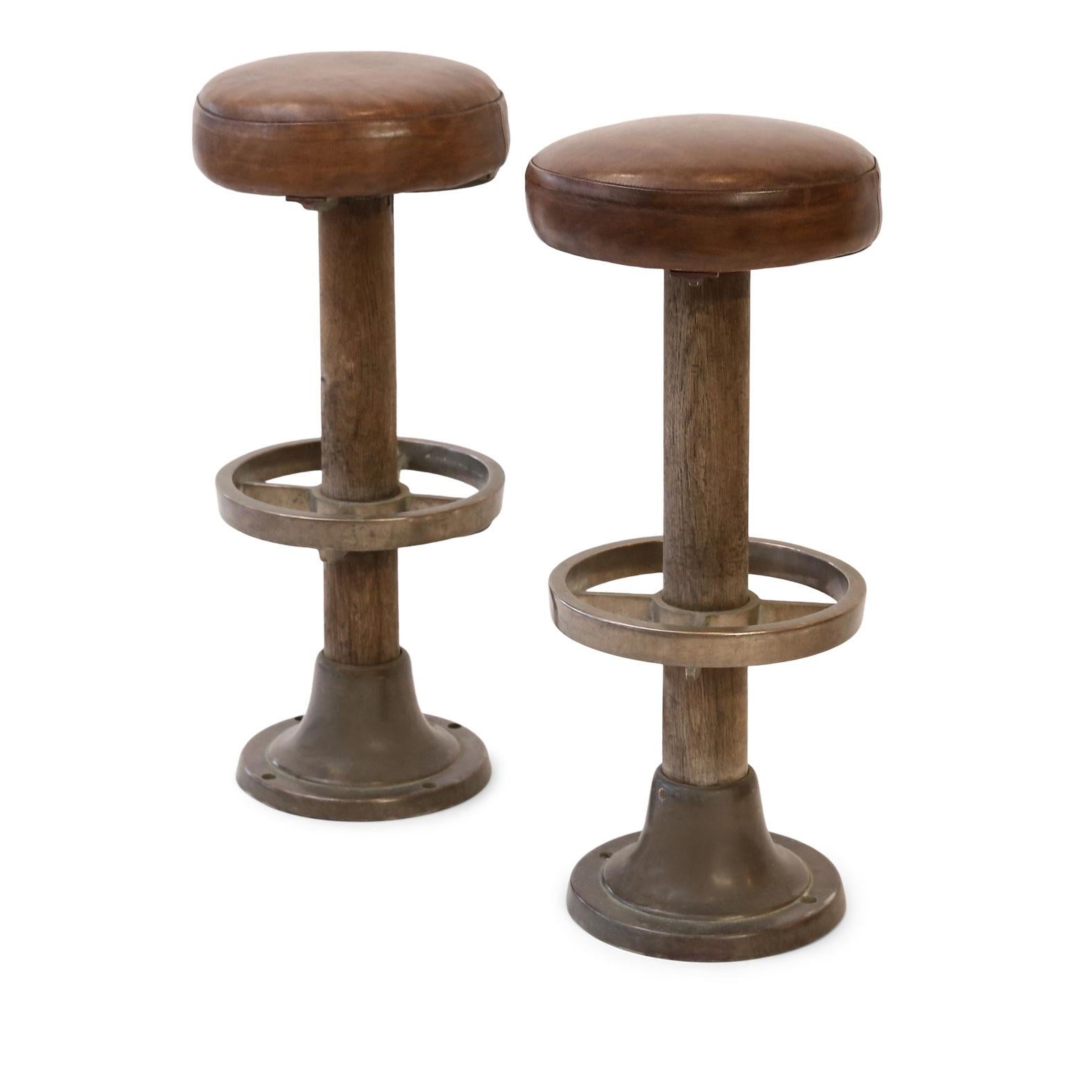 Pair of Leather-Covered Barstools 3