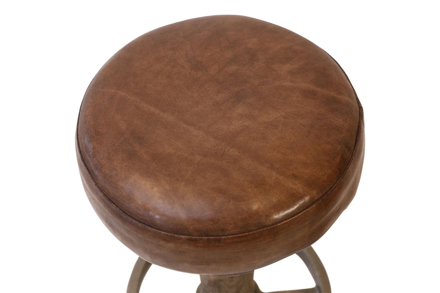 Pair of Leather-Covered Barstools 5