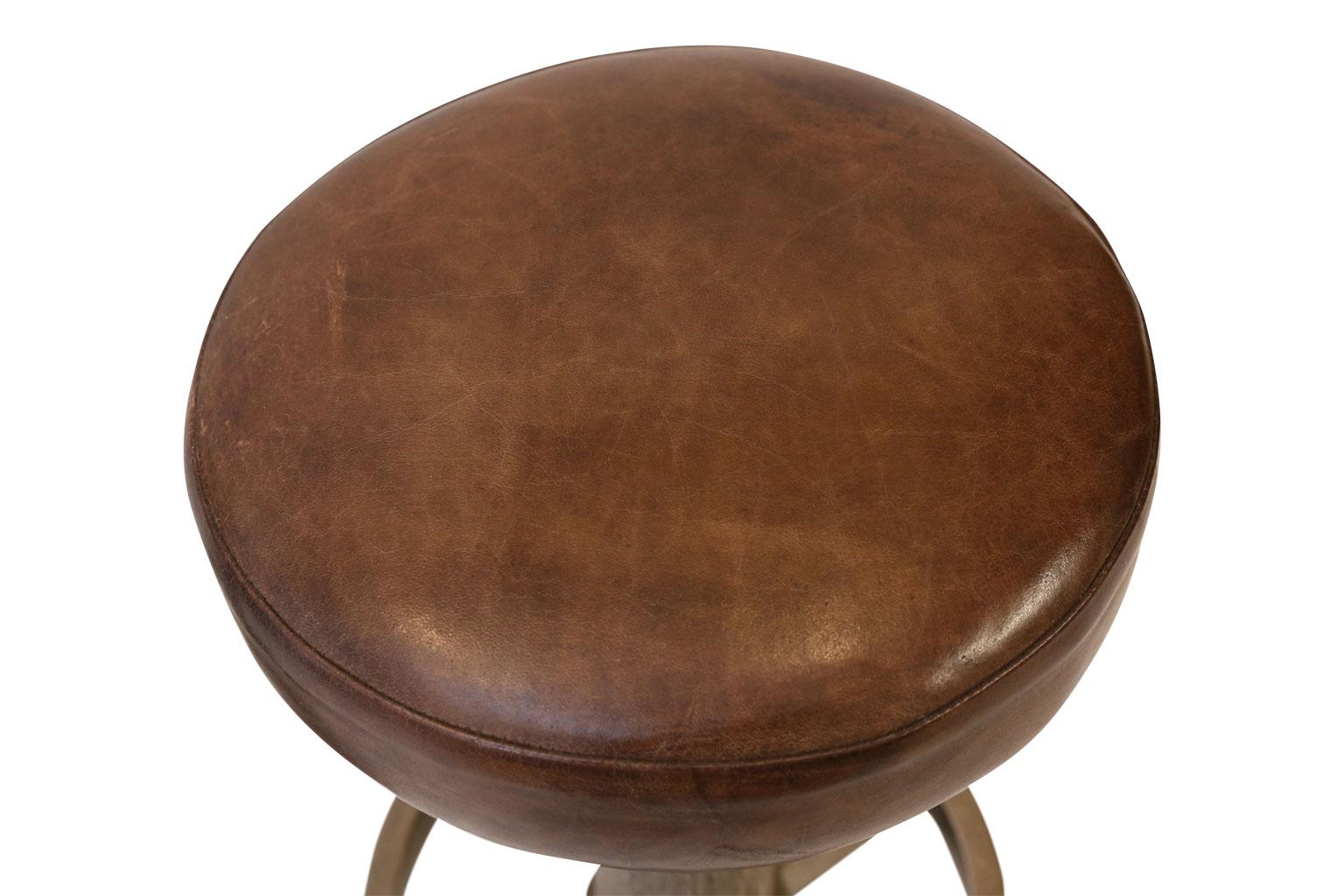 Pair of Leather-Covered Barstools 6