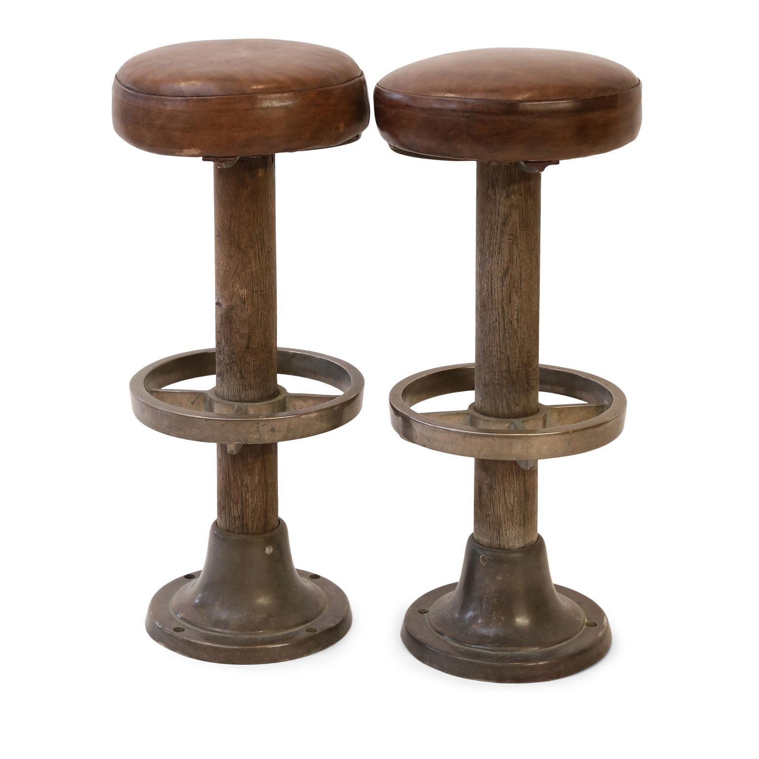 Pair of Leather-Covered Barstools 8