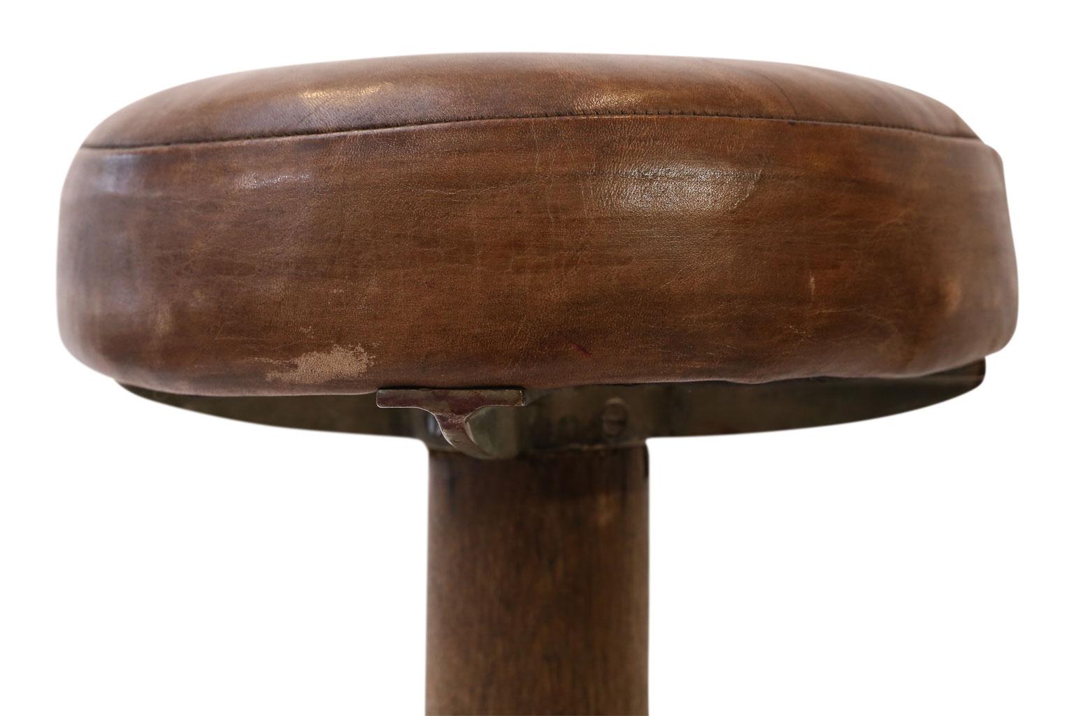 English Pair of Leather-Covered Barstools