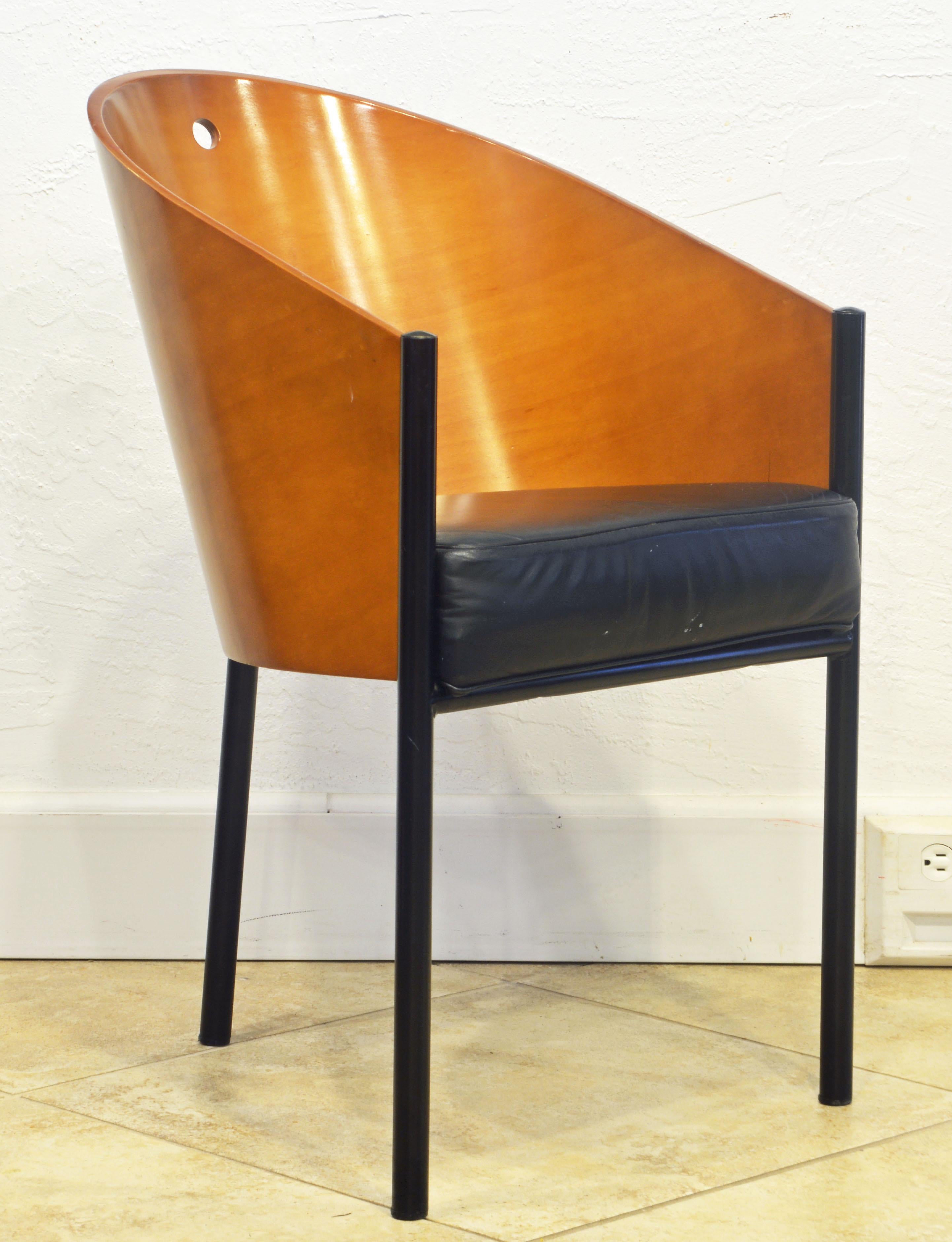 Modern Pair of Leather Covered Costes Armchairs by Philippe Starck for Driade, Italy