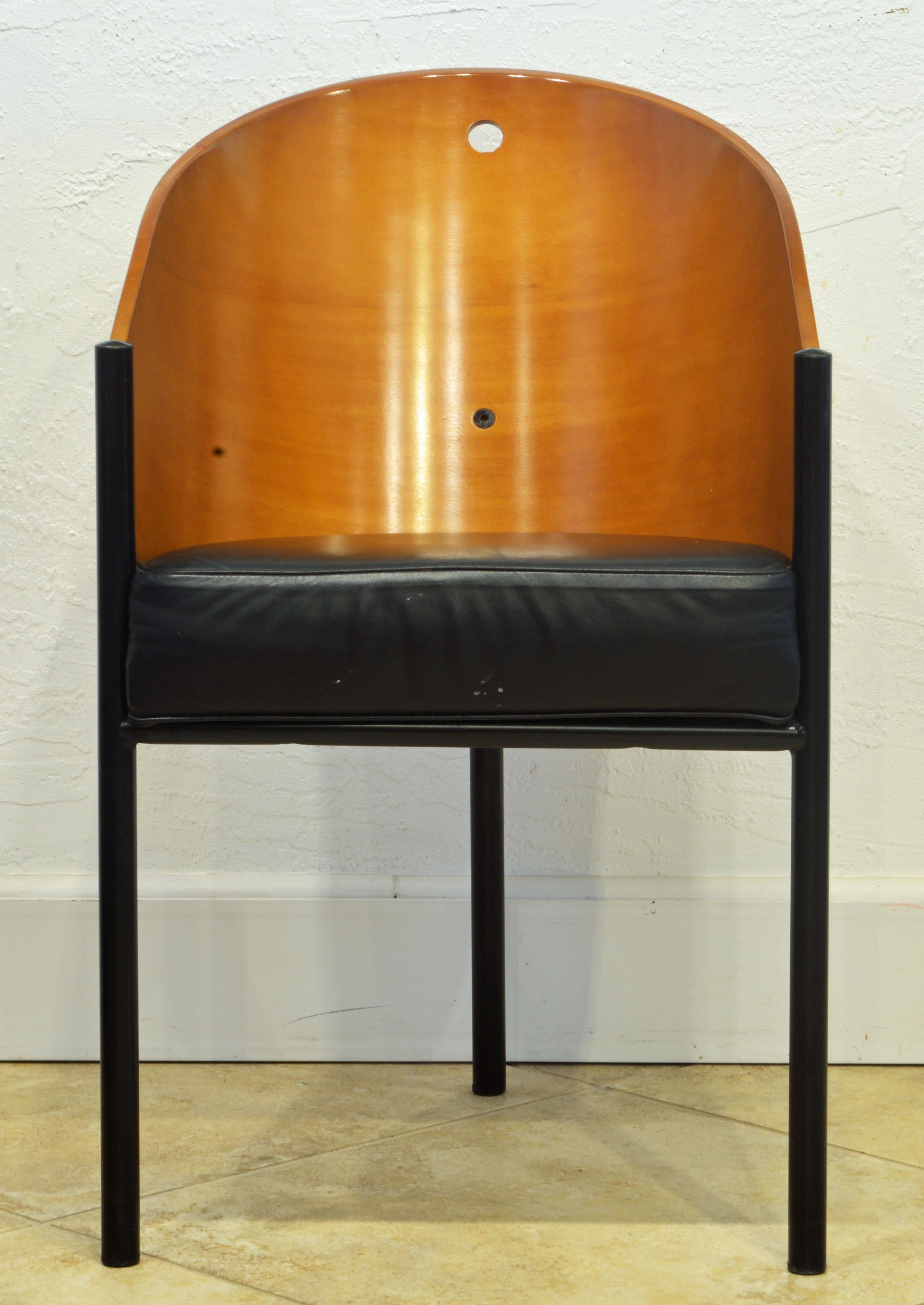 Italian Pair of Leather Covered Costes Armchairs by Philippe Starck for Driade, Italy