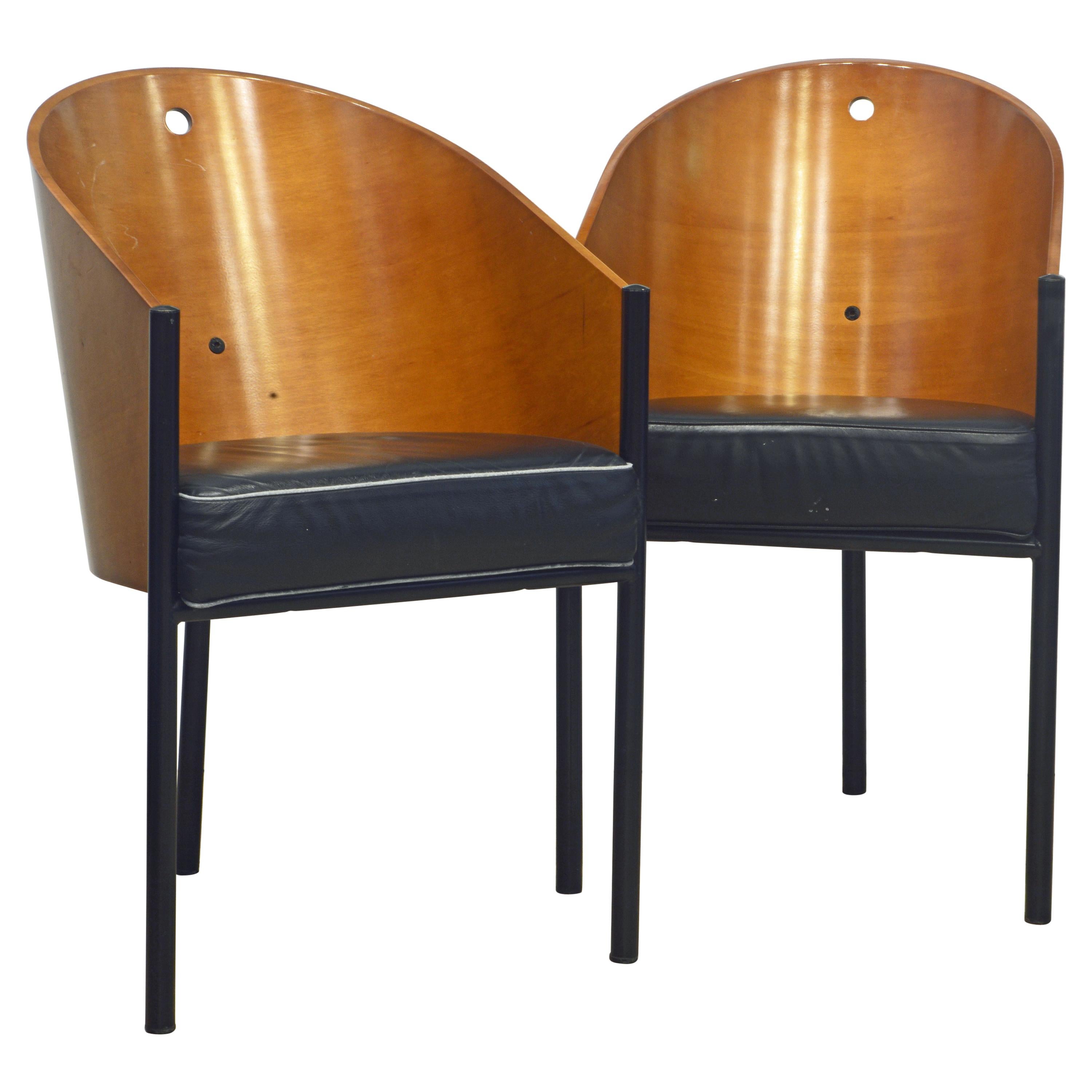 Pair of Leather Covered Costes Armchairs by Philippe Starck for Driade, Italy