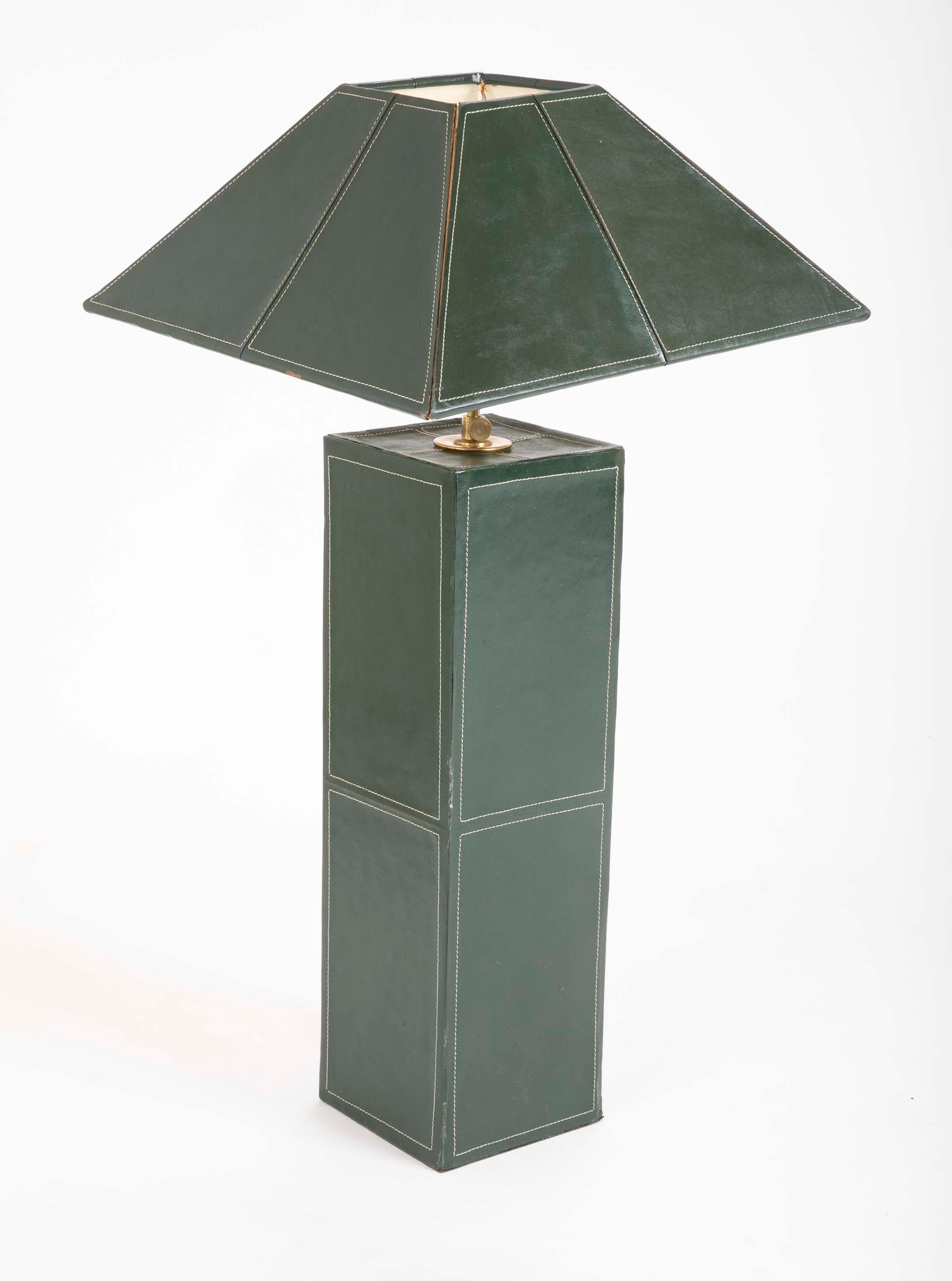 French Pair of Leather Covered Lamps in the Manner of Jacques Adnet